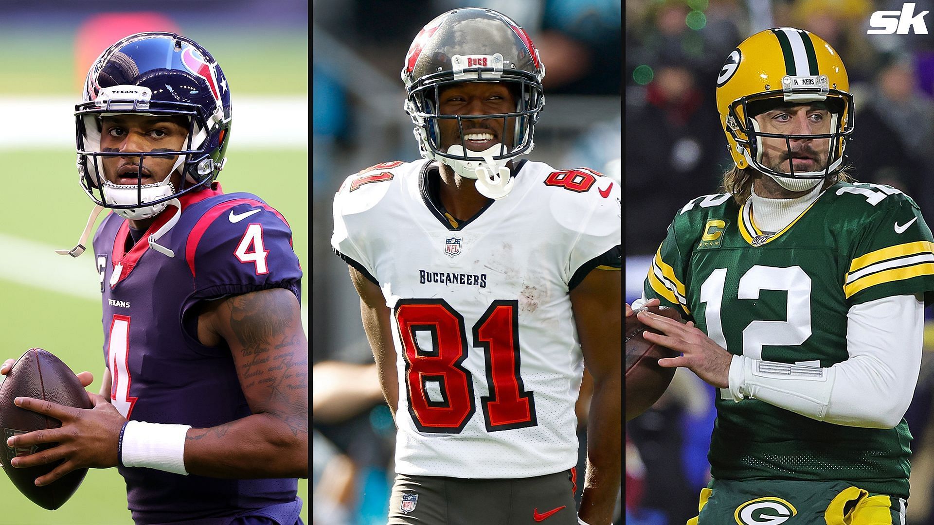 (L-R) Deshaun Watson, Antonio Brown, and Aaron Rodgers are no strangers to controversy (Photo: SK)