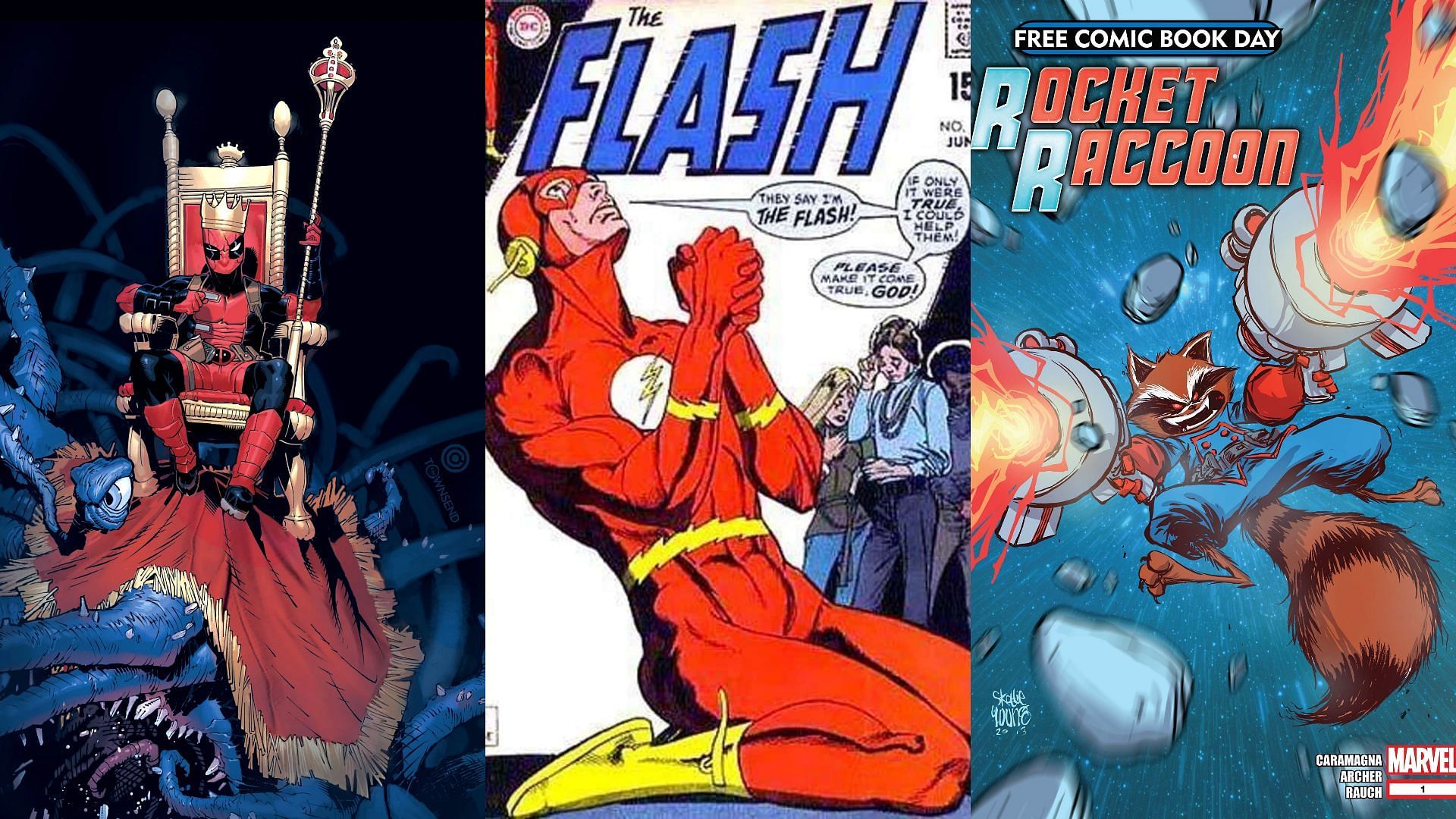 Deadpool, Rocket Raccoon and Flash (Image via Marvel Comics / DC Comics)