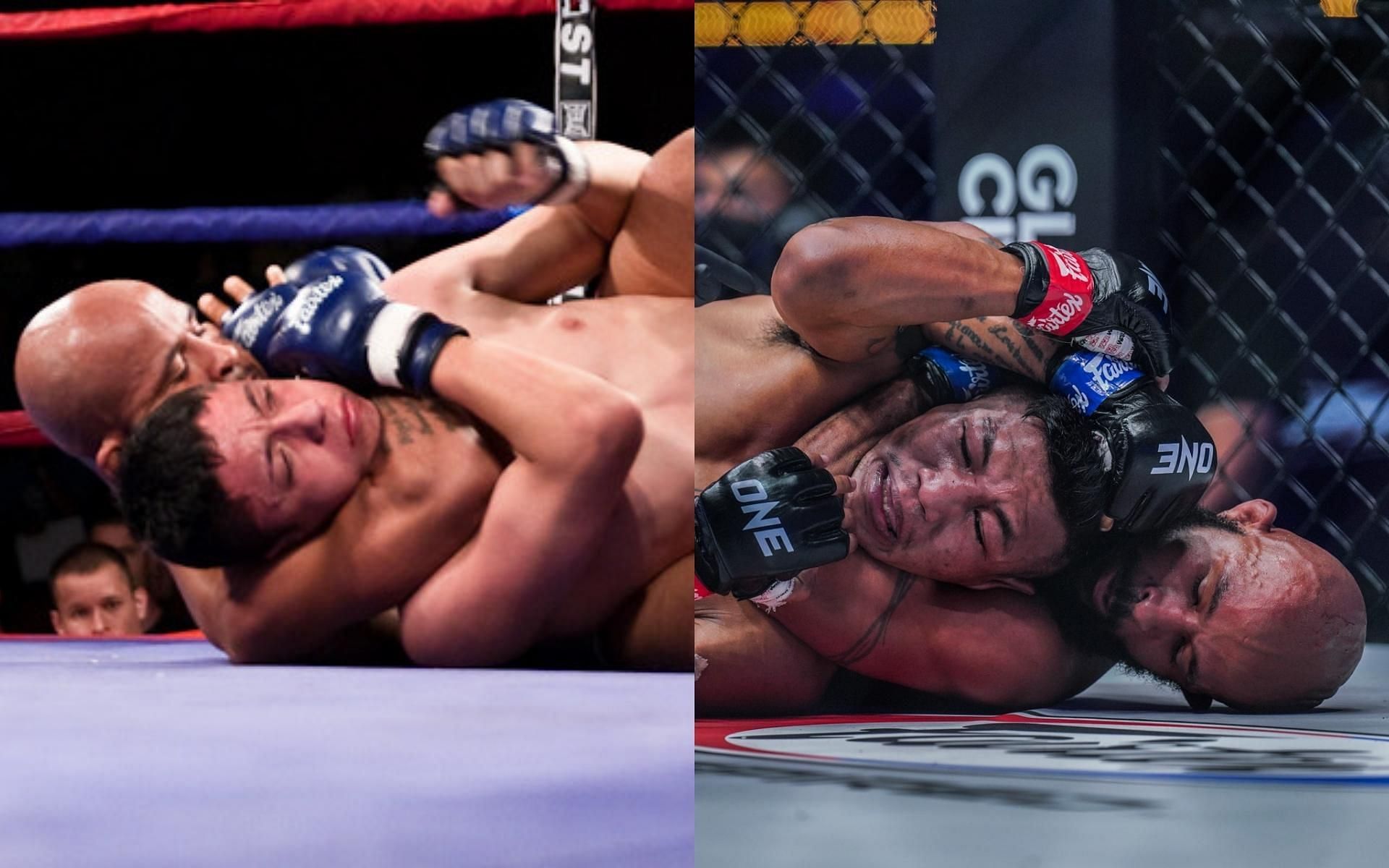 Greatness, 14 years apart. Demetrious Johnson vs Louis Contreras (left) and DJ vs Rodtang Jitmuangnon (right). (Images courtesy: Kelly Bailey and ONE Championship)
