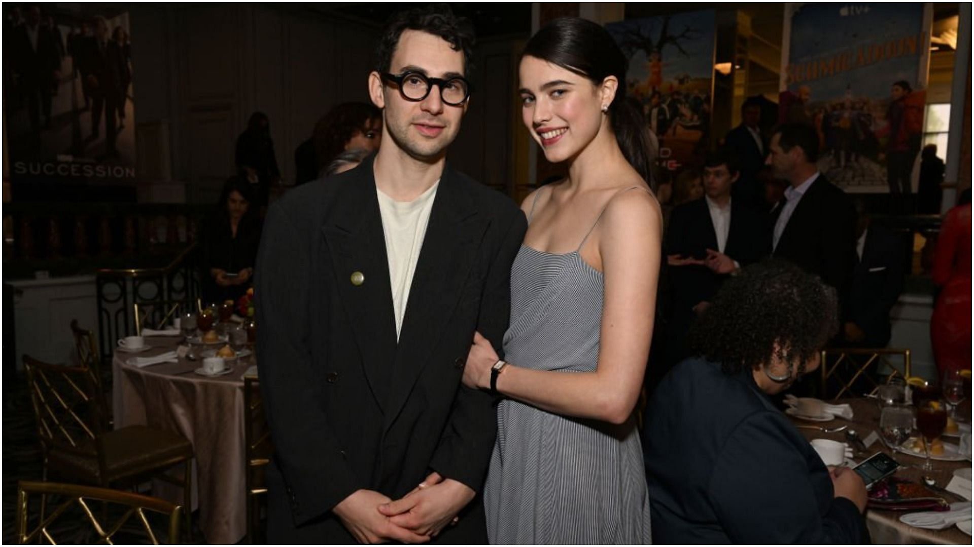 Jack Antonoff and Margaret Qualley attend the AFI Awards Luncheon at Beverly Wilshire (Image via Michael Kovac/Getty Images)