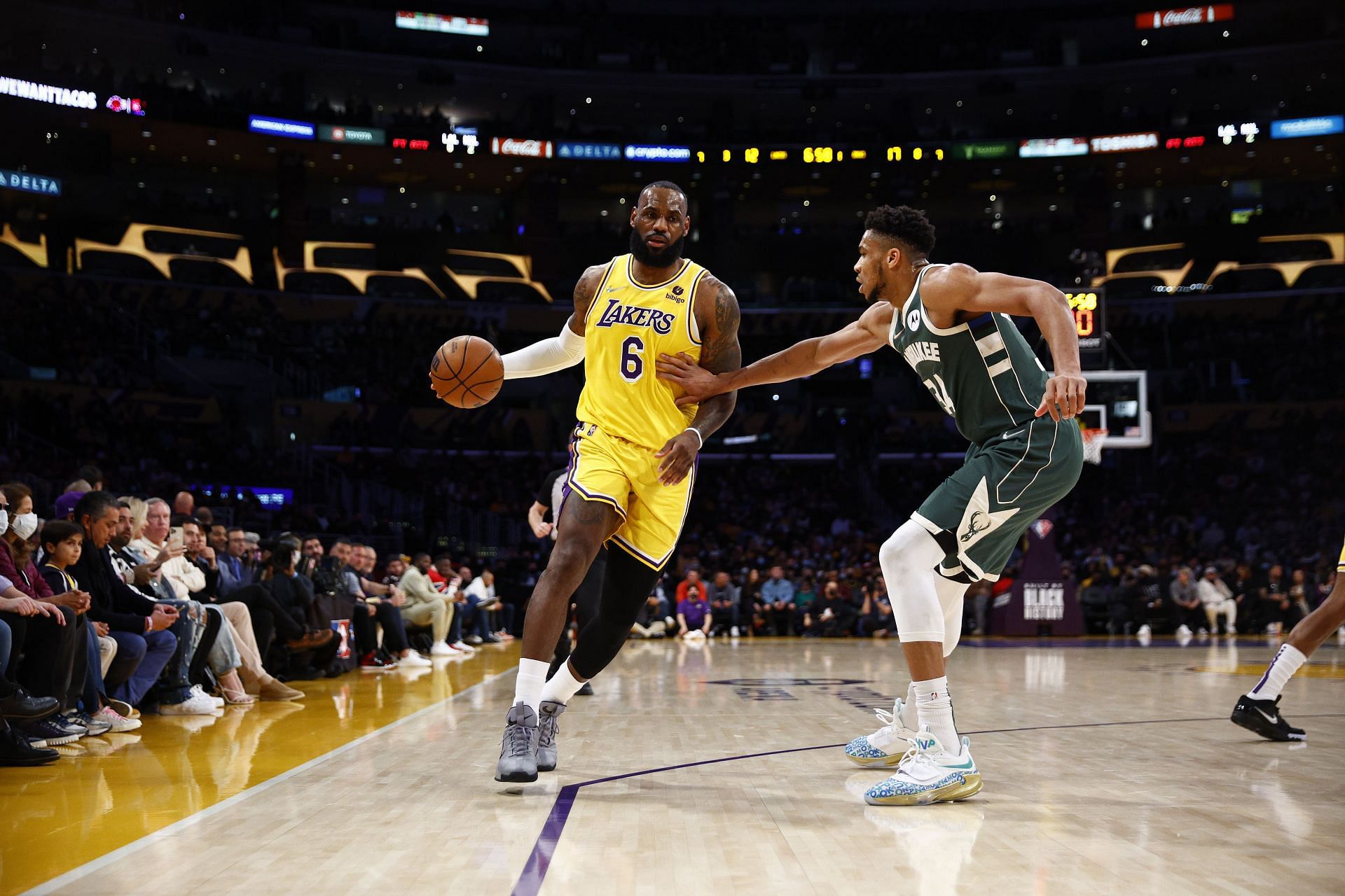 LeBron James of the LA Lakers and Giannis Antetokounmpo of the Milwaukee Bucks.