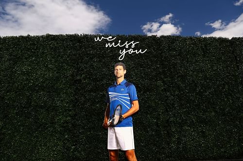 Novak Djokovic on the We Miss You wall after he withdrew from the 2022 BNP Paribas Open