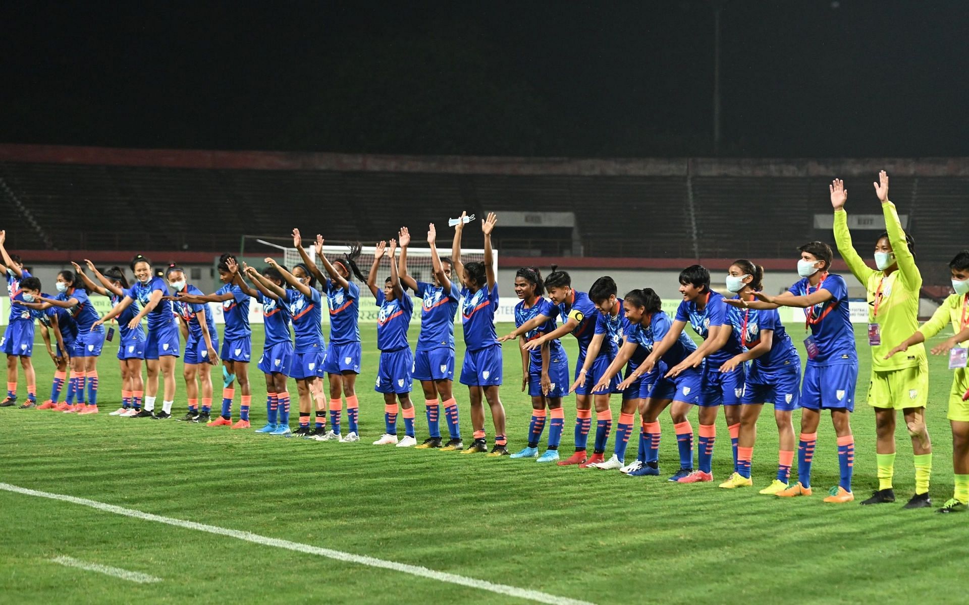 Indian U-18 Women&#039;s Team, coached by Thomas Dennerby, celebrating their victory against Nepal. (Image Courtesy: Twitter/IndianFootball)