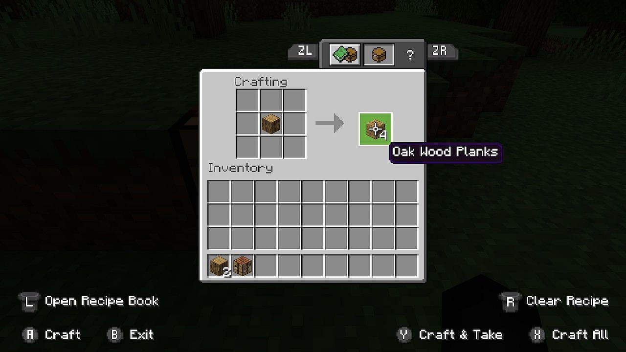 Players are able to craft oak wood planks (Image via Minecraft)
