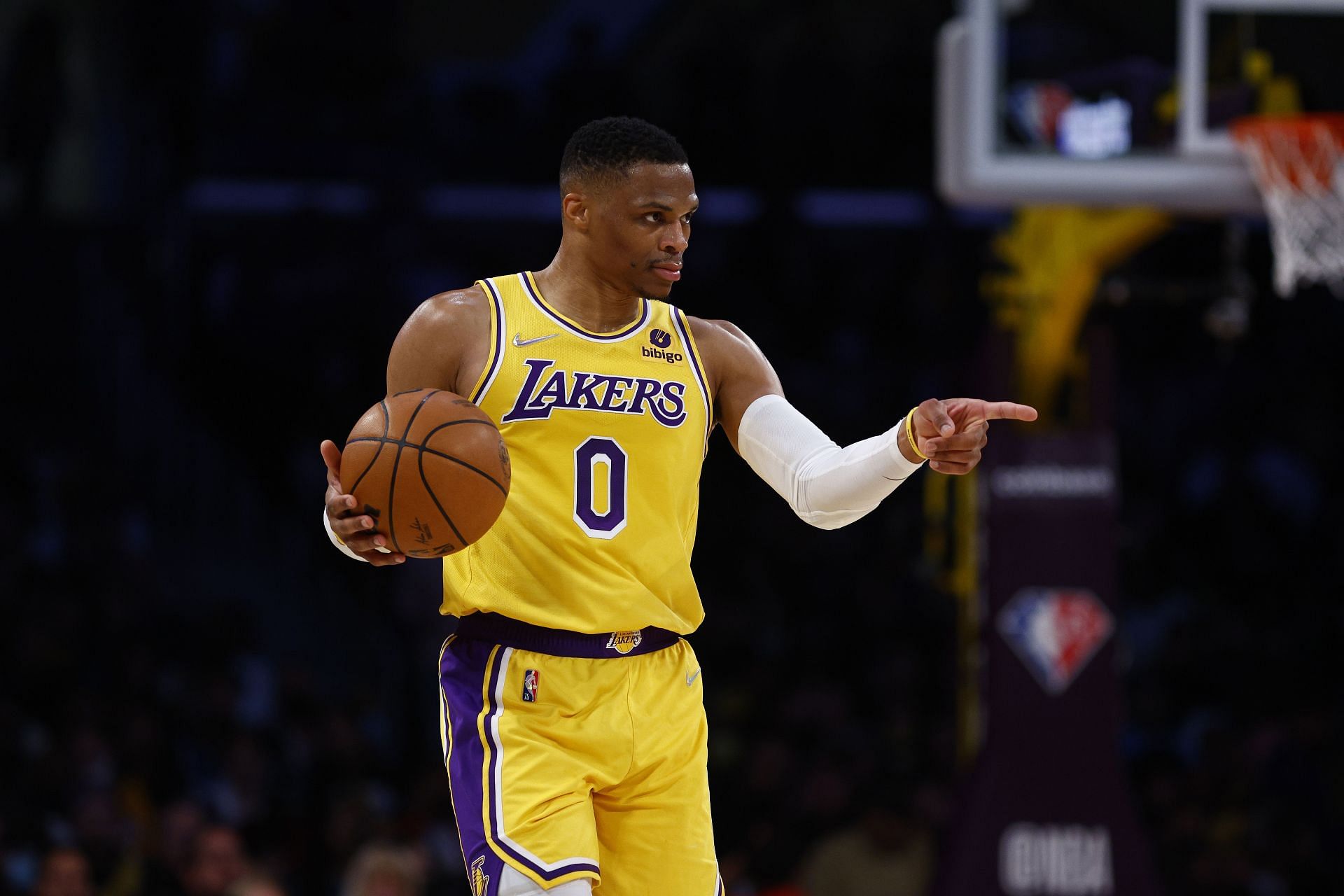 Russell Westbrook directs traffic for the LA Lakers