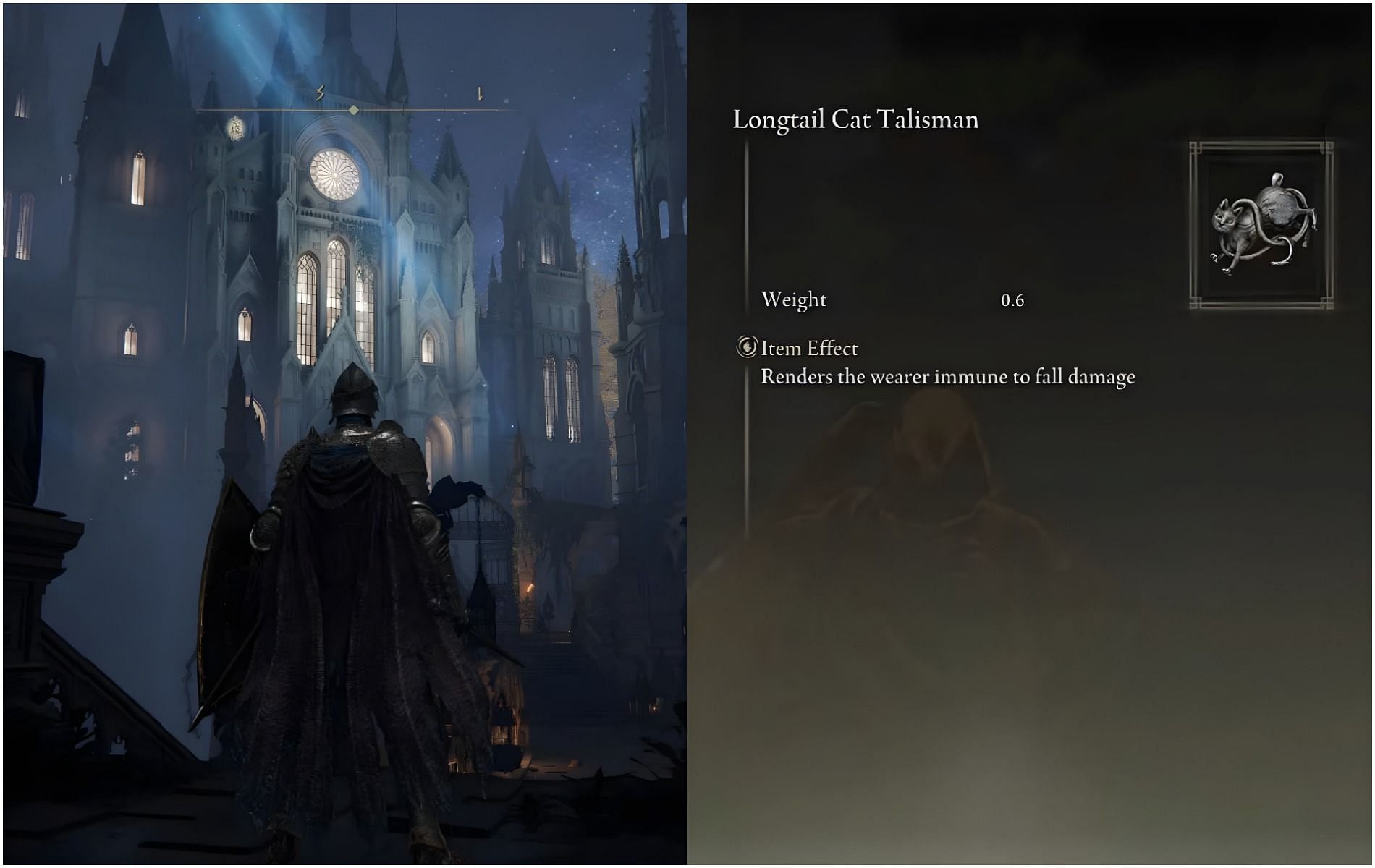 Getting the Longtail Cat (no fall damage) Talisman in Elden Ring (Images via Elden Ring)