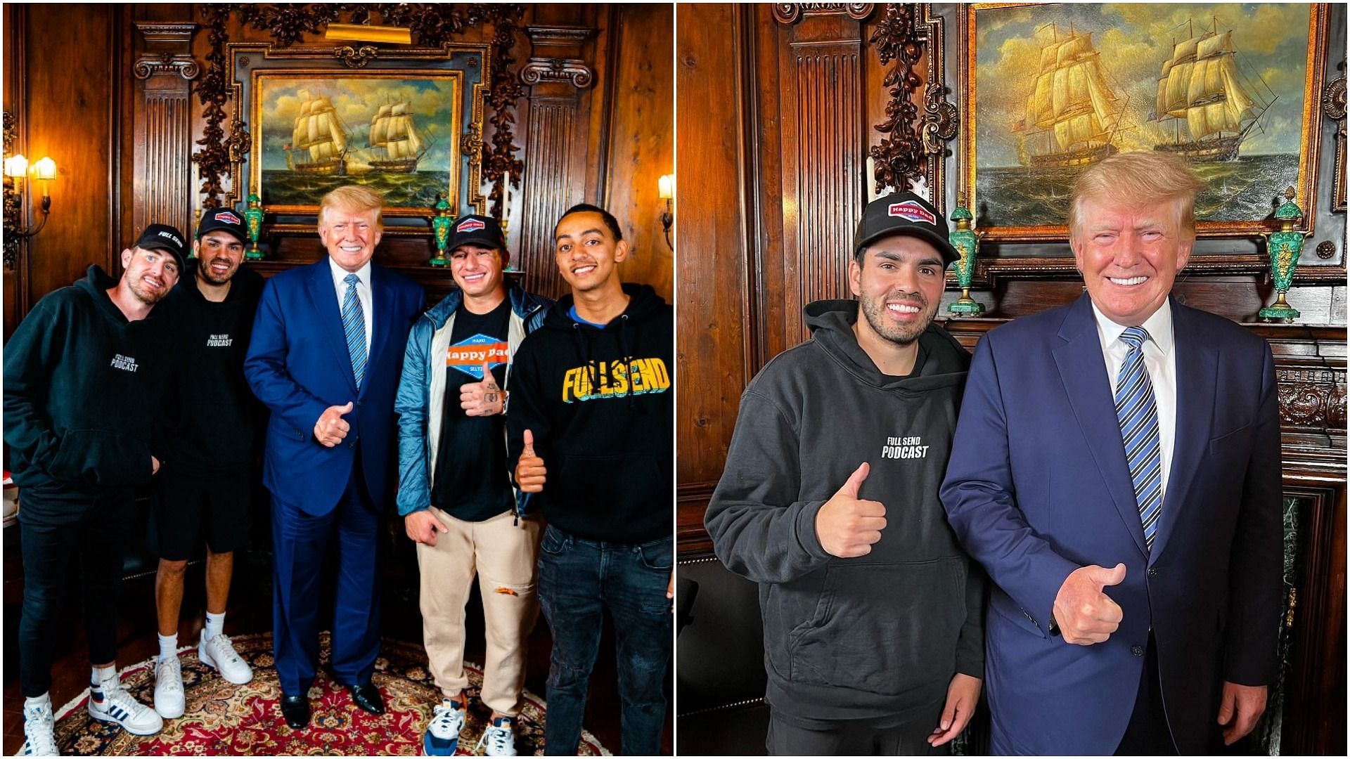 Full Send podcast interview with Donald Trump removed from YouTube received 5 million views in one day (Image via @nelk/Twitter and @kyle/Instagram)