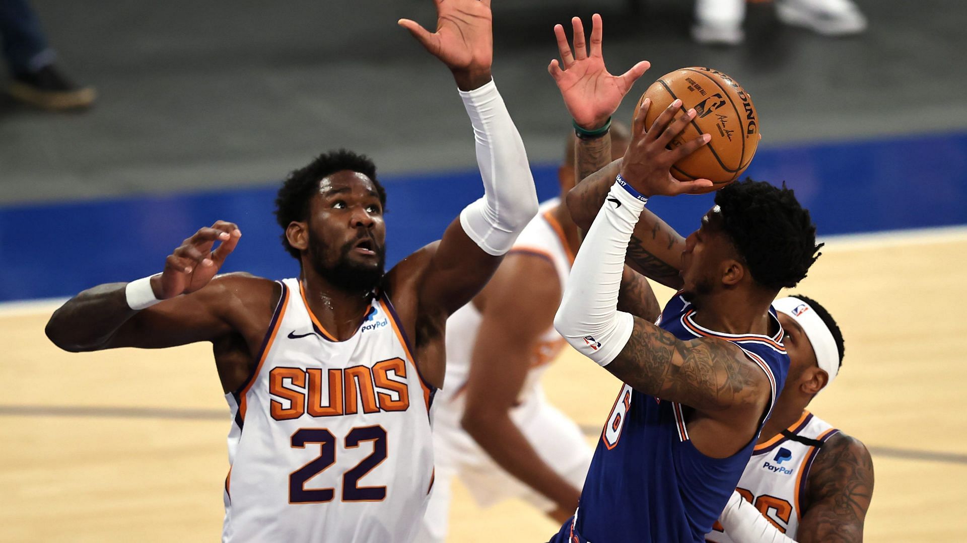 The undermanned Suns will look to complete a sweep of their season series against the Knicks on Friday. [Photo: Heavy.com]