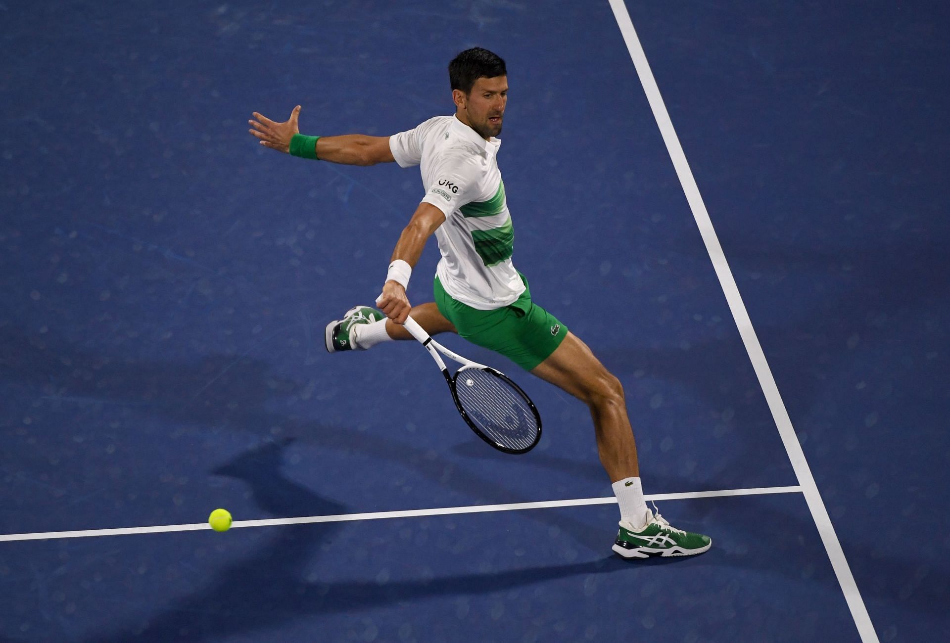 Djokovic in action at the 2022 Dubai Tennis Championships.