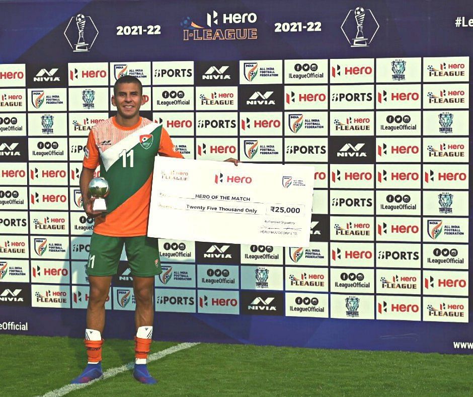 Sreenidi Deccan FC player with his award - Image Courtesy: I-League Twitter