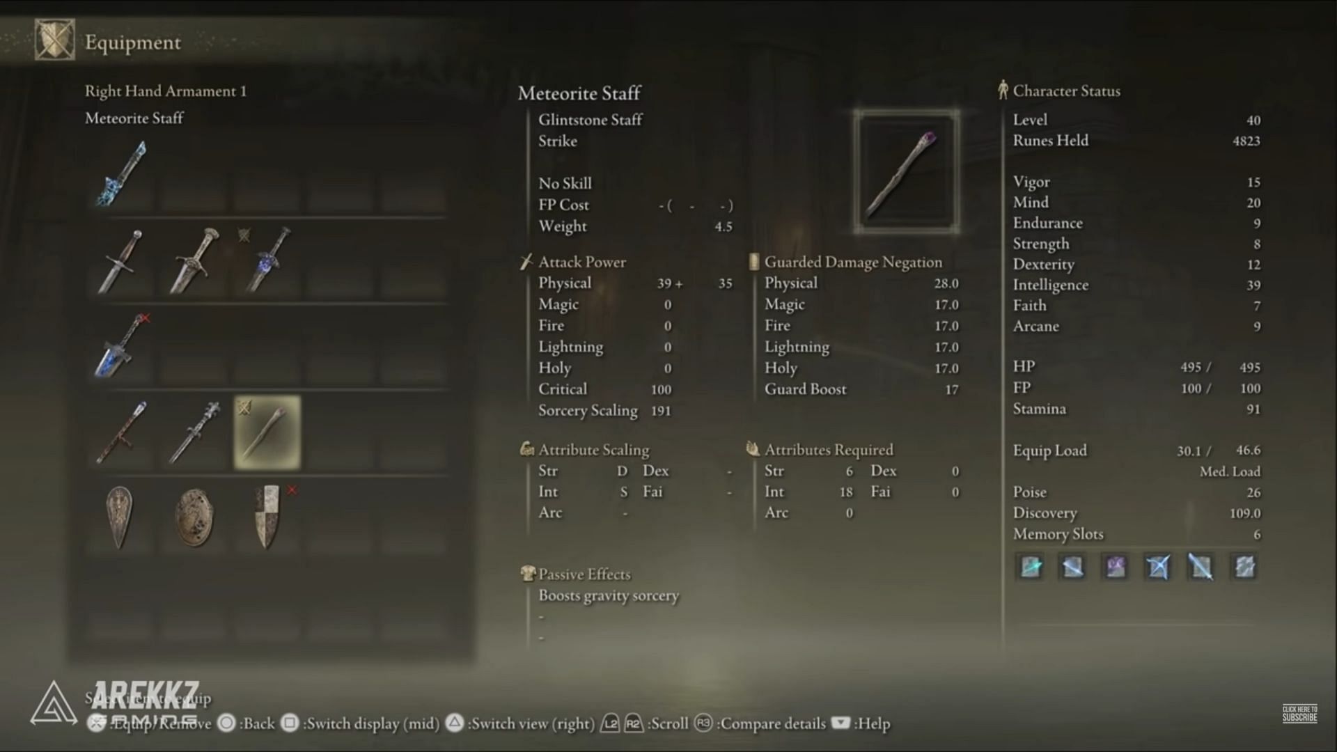 Meteorite staff is arguably one of the best starting weapons for sorcerers (Image via YouTube/Arekkz Gaming)