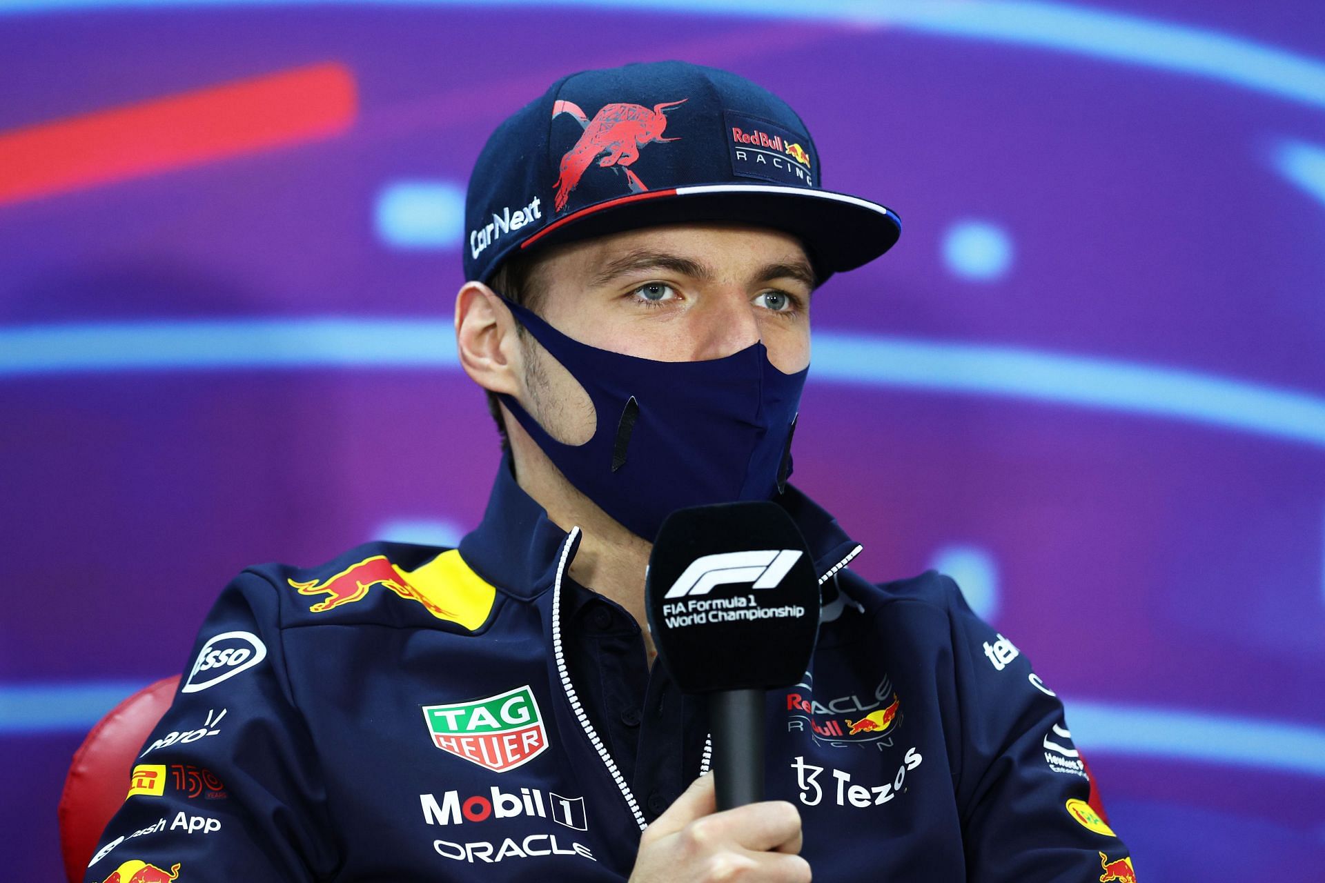 Max Verstappen talks in the Drivers&#039; Press Conference before practice ahead of the F1 Grand Prix of Bahrain (Photo by Clive Rose/Getty Images)