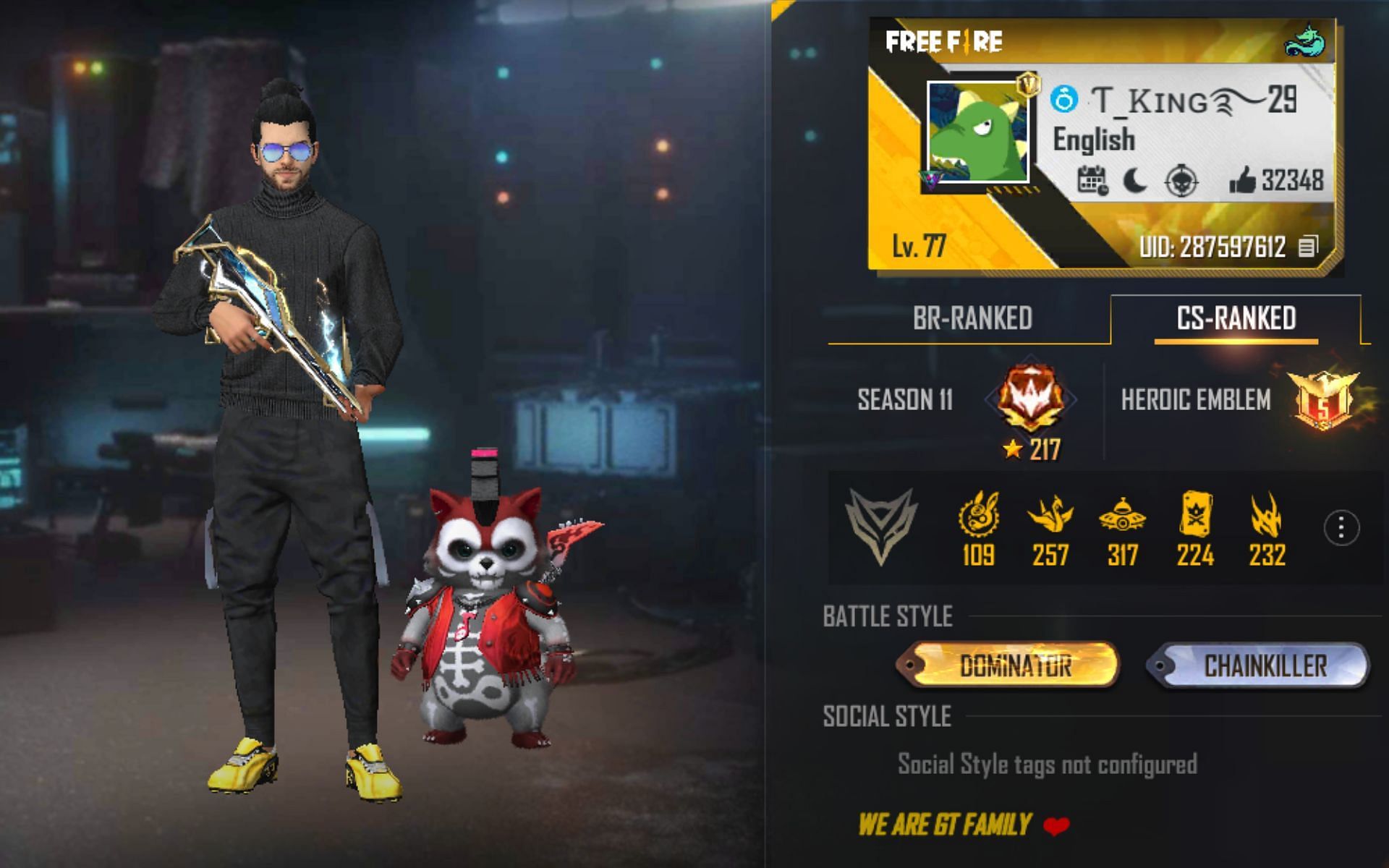 GT King&rsquo;s Free Fire MAX ID (Image via Garena)