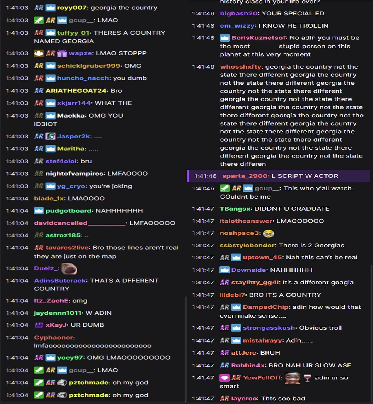 Viewers in the streamer&#039;s chat reacting to his revelation (Images via Adin Ross/Twitch Chat)