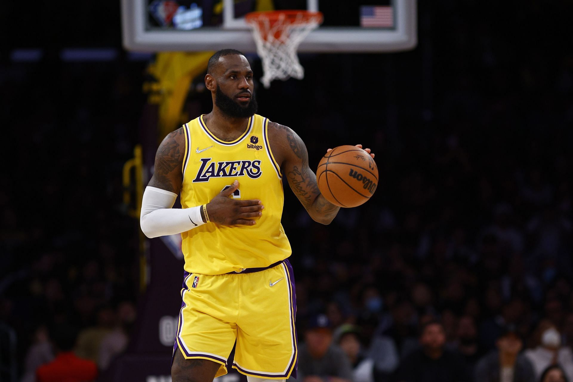 LeBron James #6 of the Los Angeles Lakers