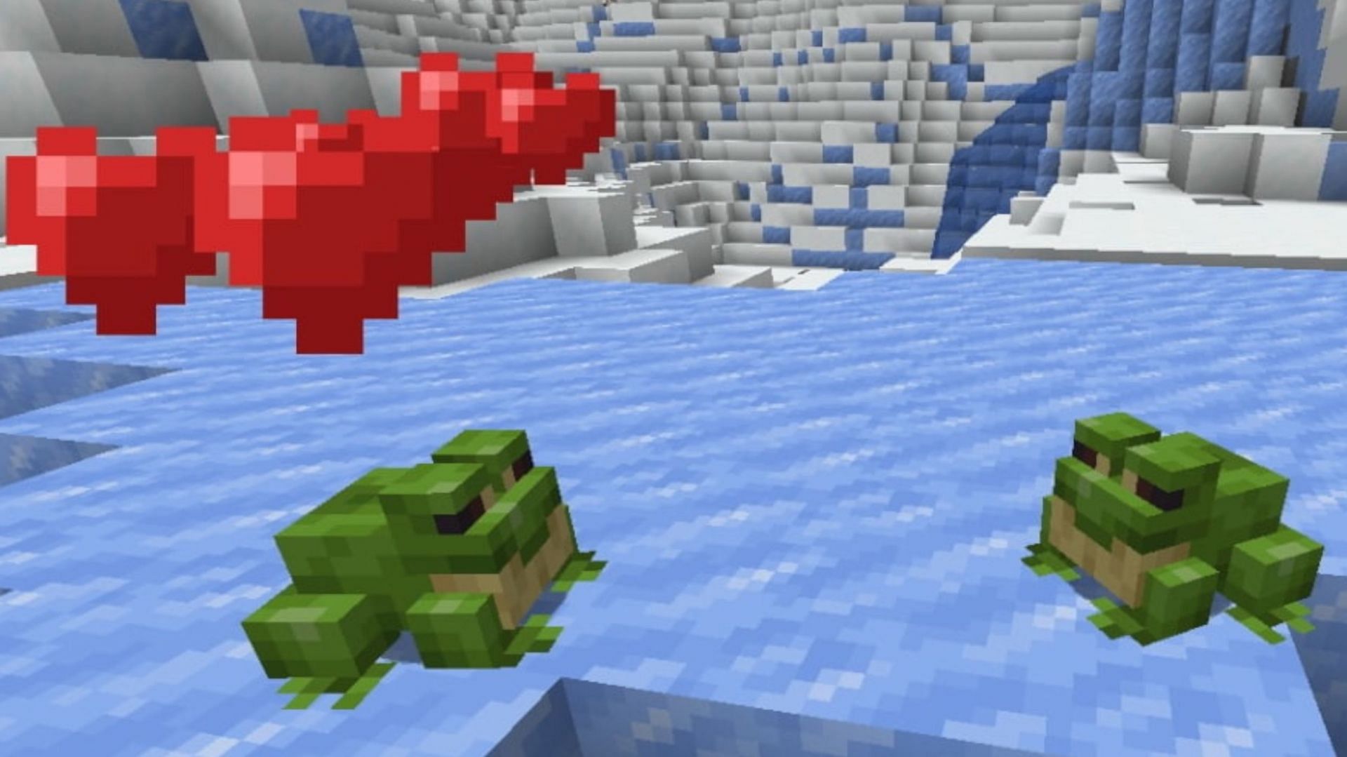 A frog entering love mode, pointing to the capability to breed (Image via Mojang)