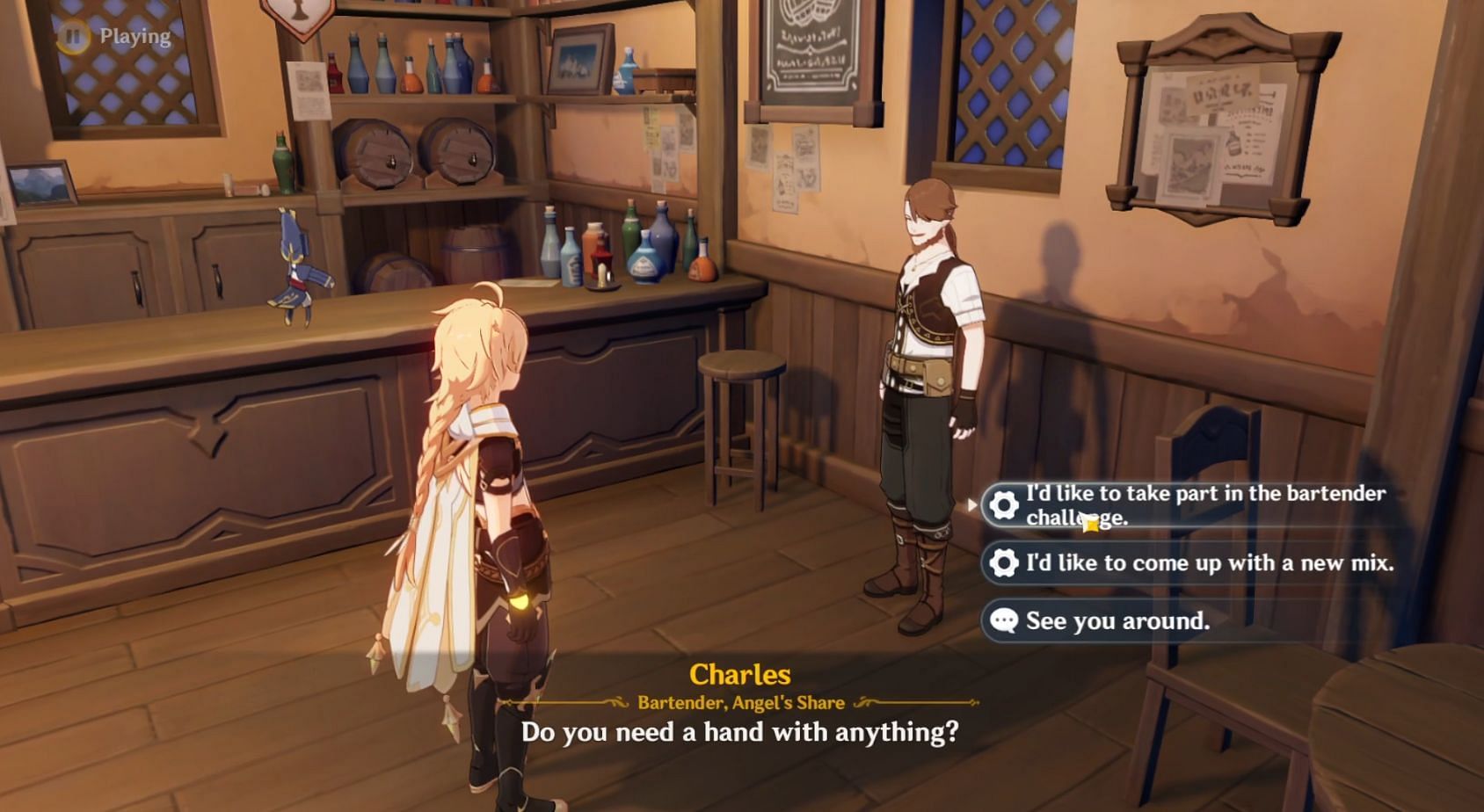 Talk to Luka and Charles to start the Bartender Challenge (Image via HoYoverse)