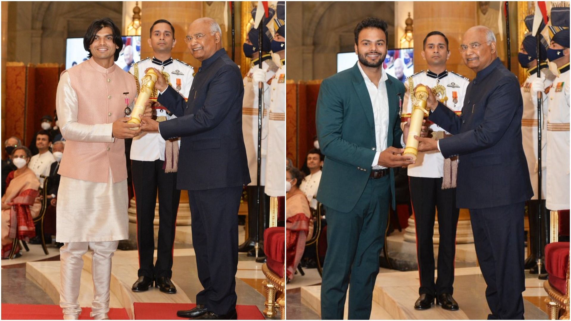 Neeraj Chopra, Sumit Antil receive Padma Shri honor from the President (Pic Credit: President twitter)