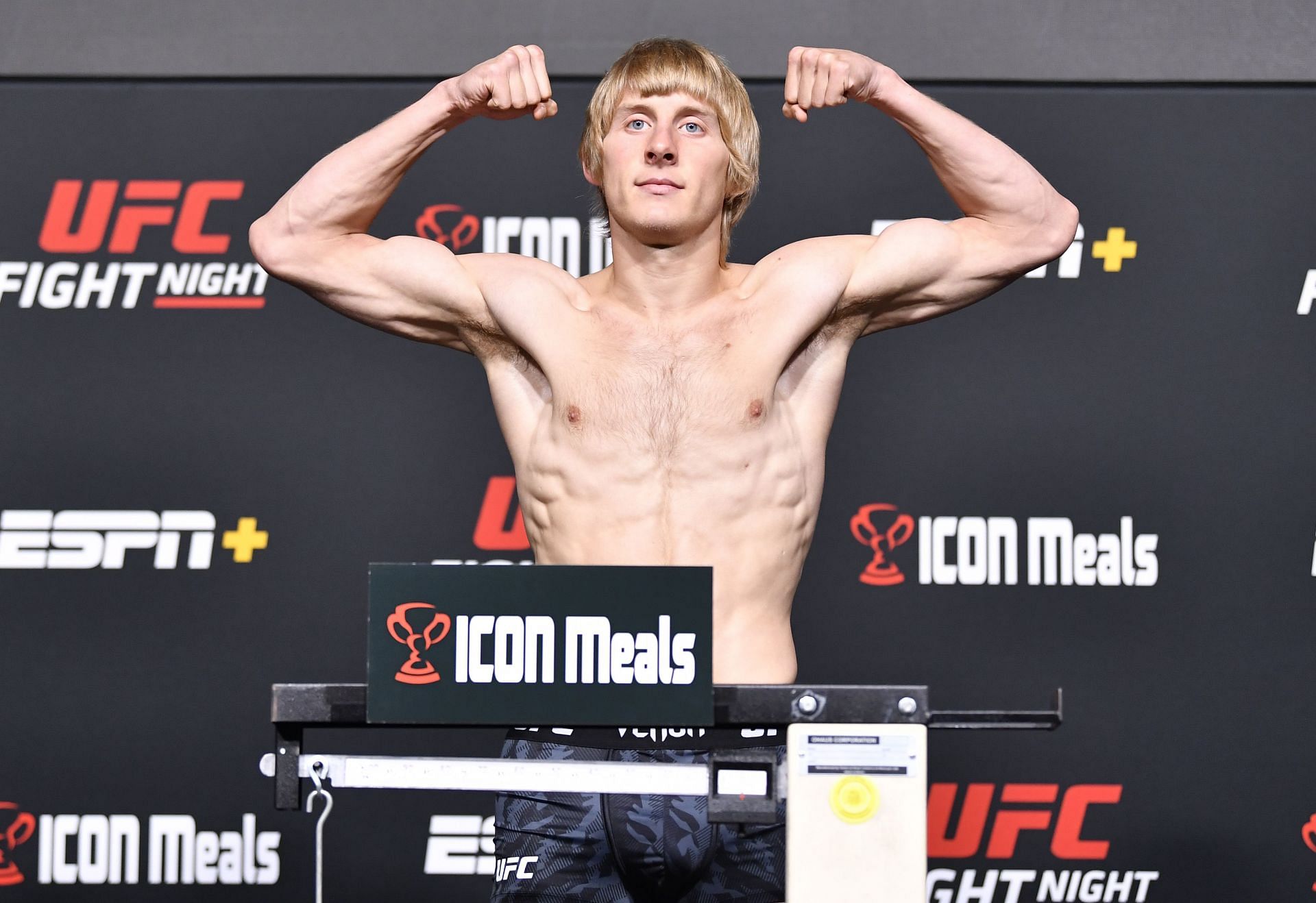 UFC Fight Night: Brunson vs. Till Weigh-in: Paddy Pimblett on the scales (Image courtesy of Getty)
