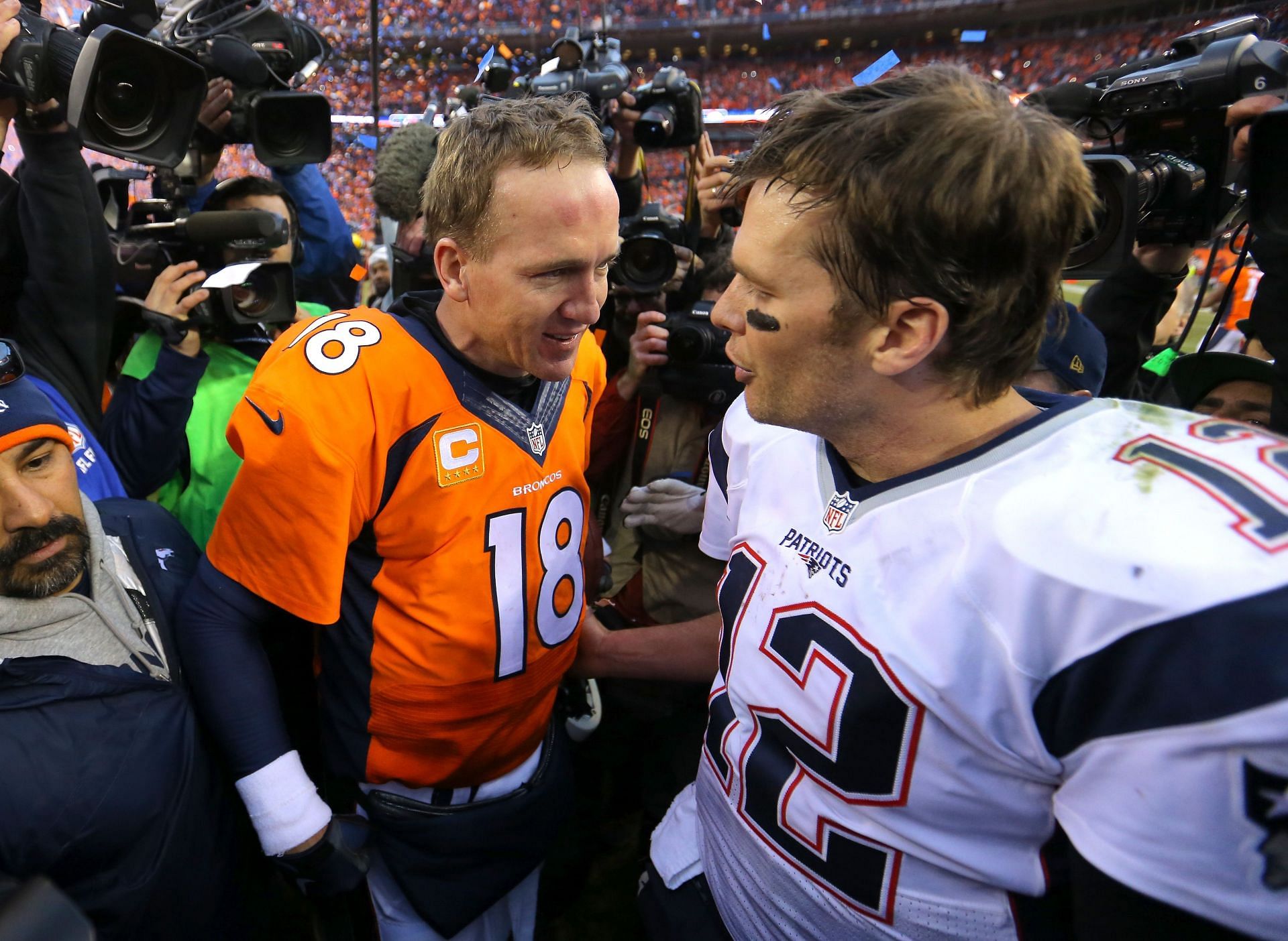 Peyton Manning and Tom Brady after the 2015 AFC Championship Game.