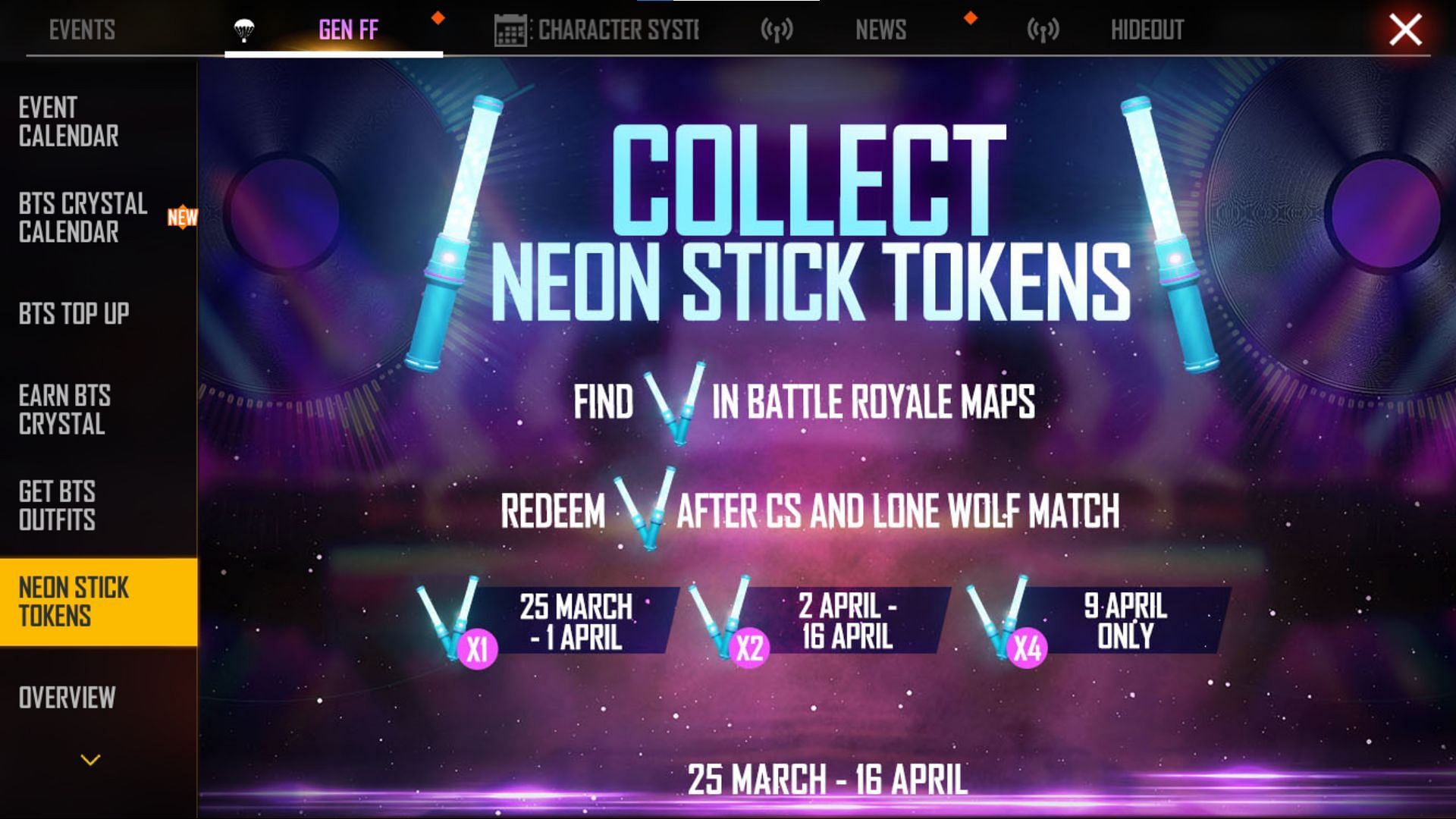 The Neon Stick can be redeemed for a Crystal as well (Image via Garena)