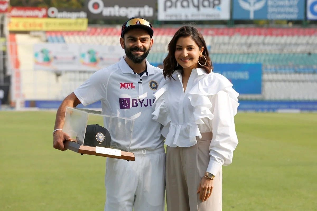 Virat Kohli alongside wife Anushka Sharma on dya of 100th Test.