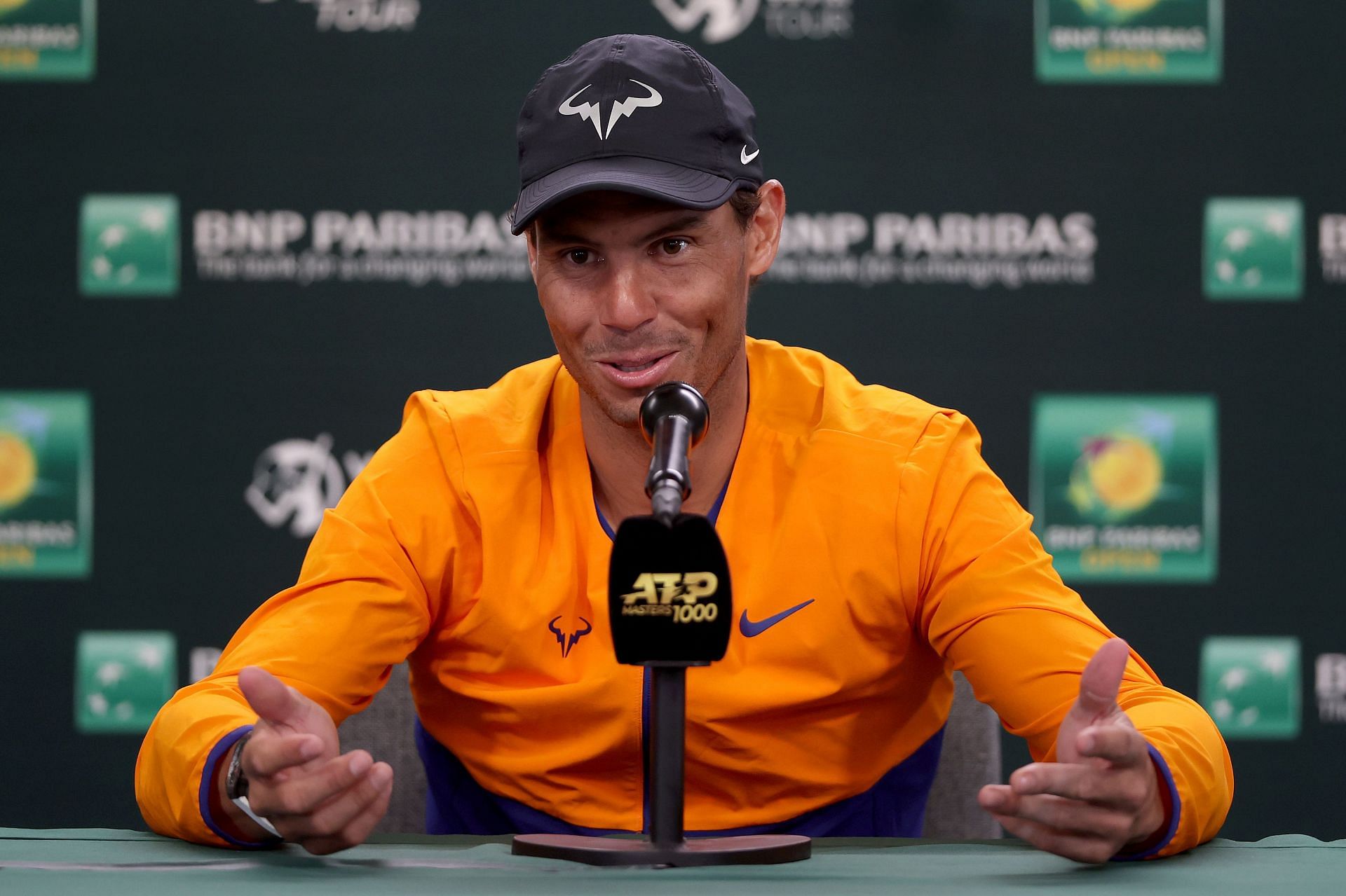 Rafael Nadal at a press conference ahead of the start of the 2022 Indian Wells Masters