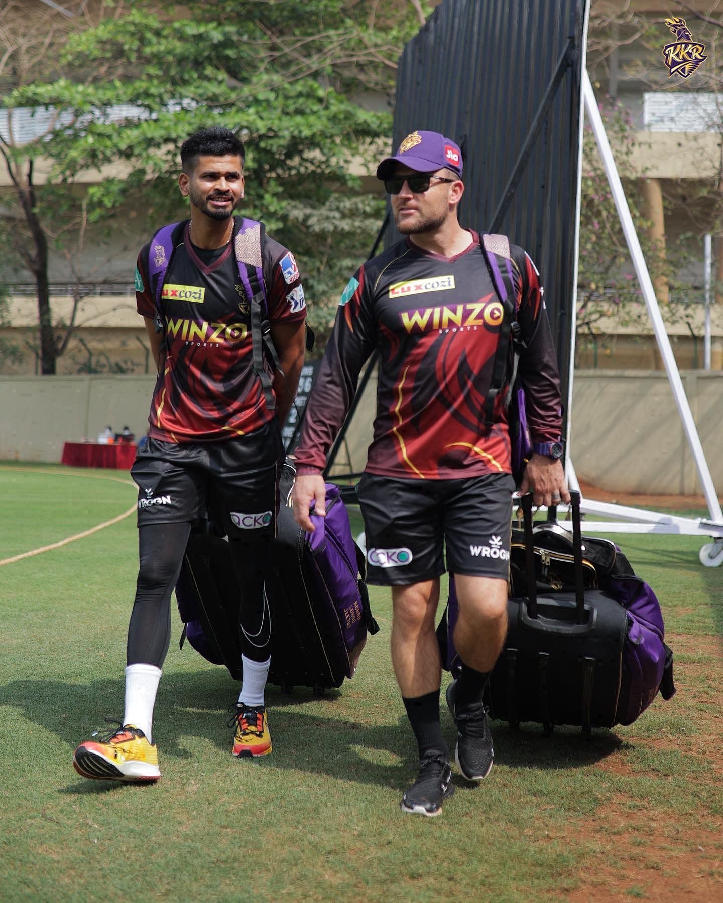 KKR captain Shreyas Iyer and head coach Brendon McCullum (Credit: Twitter/KKR)