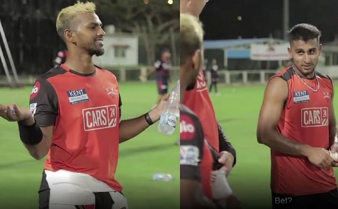 [Watch] Umran Malik owes Nicholas Pooran a free dinner after losing a bet during an SRH practice session