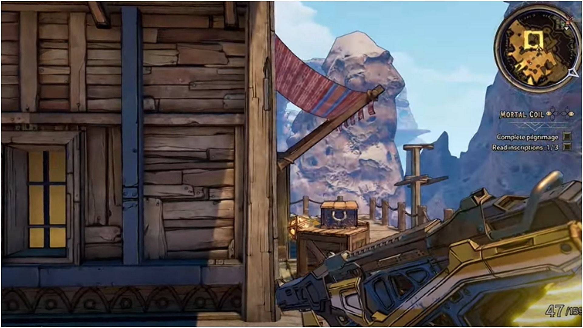 Players should continue up the slope until they reach the region with multiple pirate shacks (Image via YouTube/100% Guides)