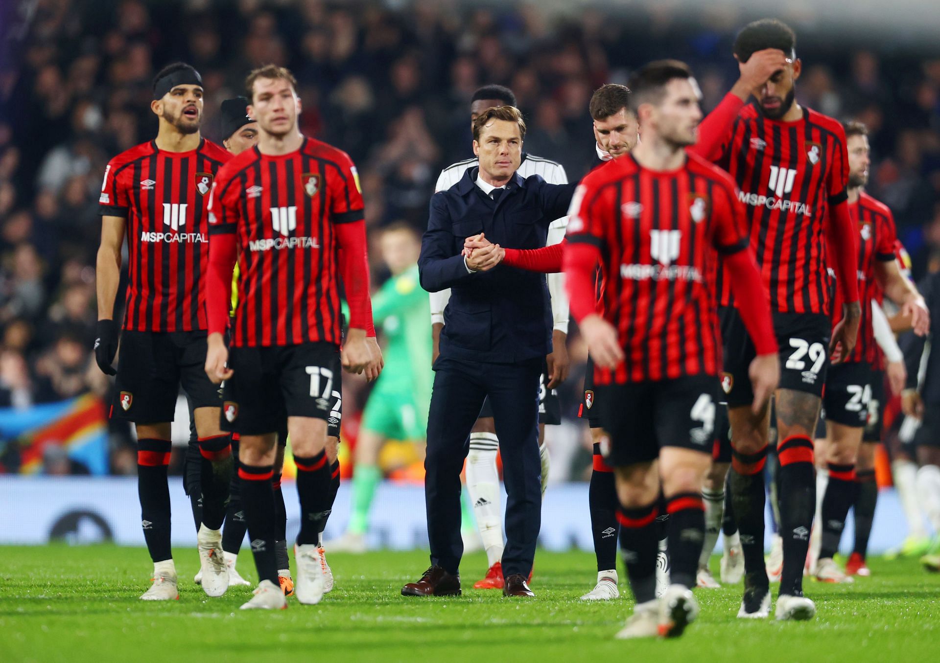 Scott Parker [center] with some of his Bournemouth side