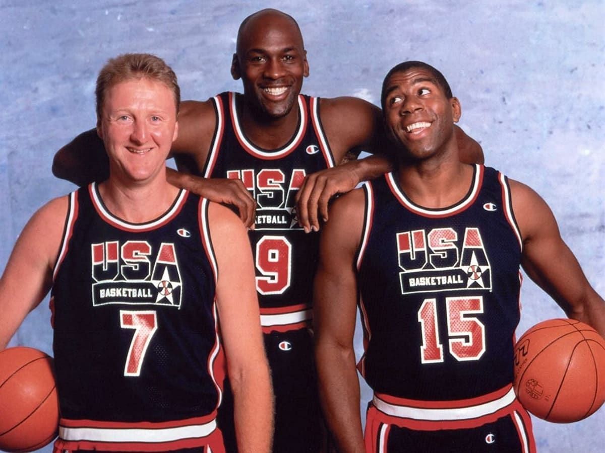 The iconic trio spearheaded the Dream Team&#039;s annihilation of the opposition in the 1992 Barcelona Olympics. [Photo: Fadeaway World]