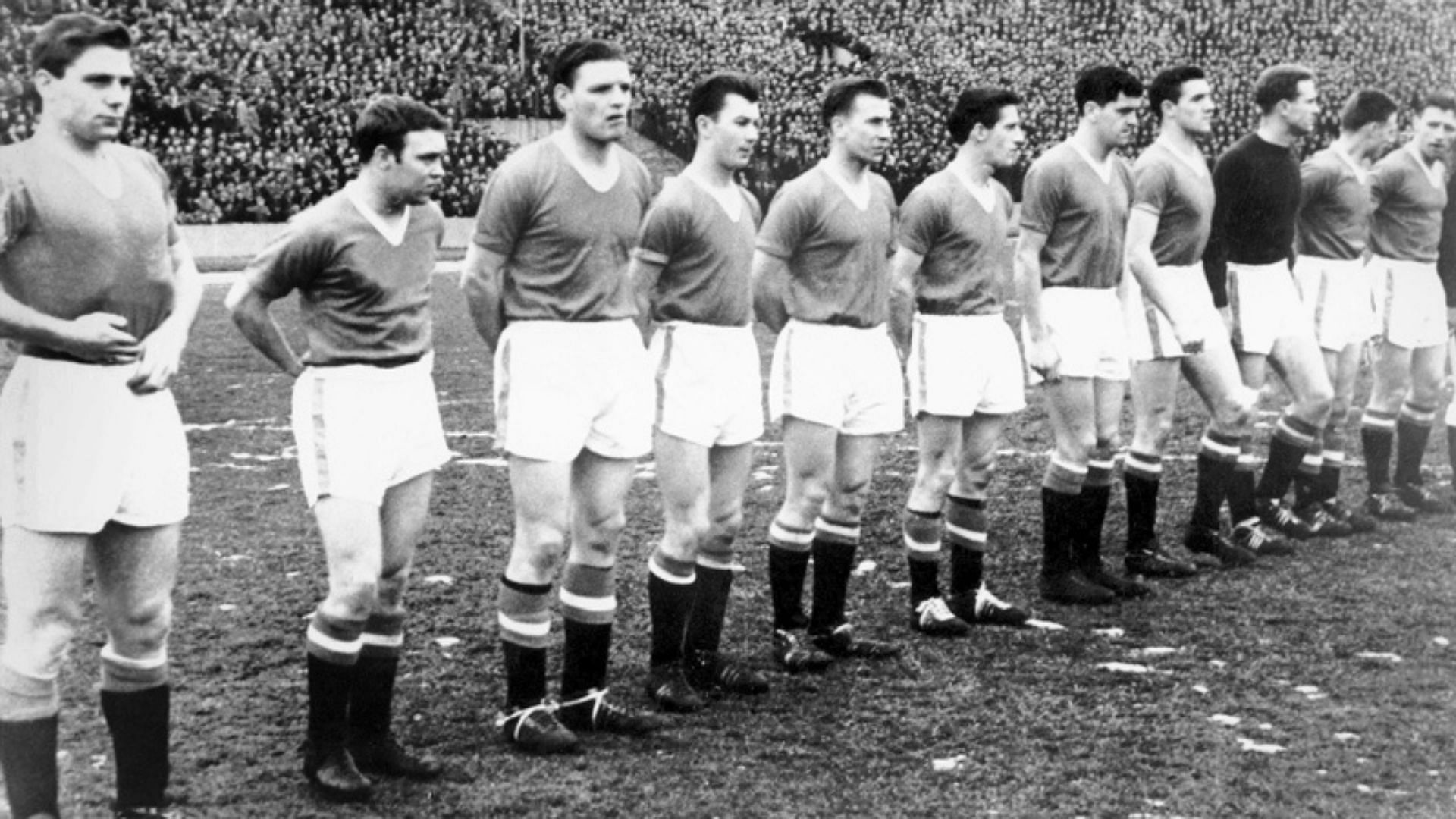 The Busby Babes taking the field one last time before the ill-fated day