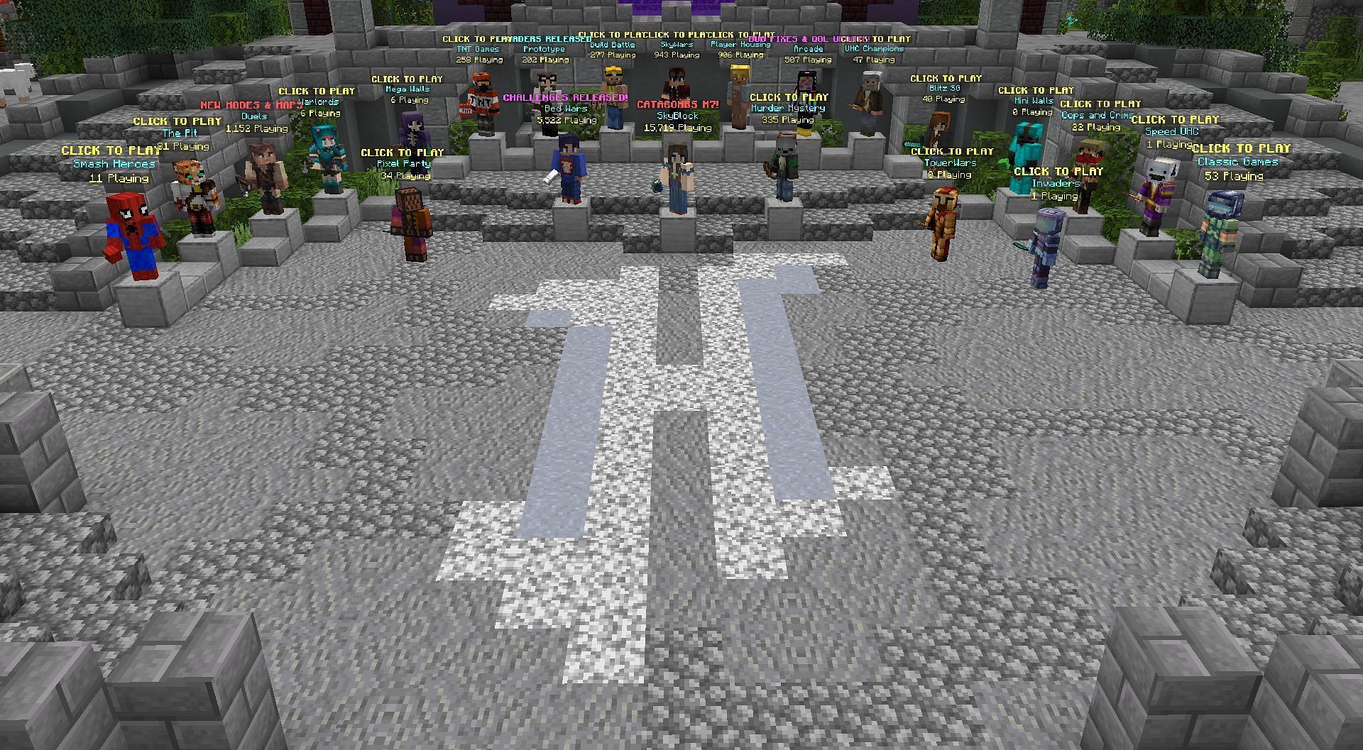 The server entrance and game selection area (Image via Minecraft)