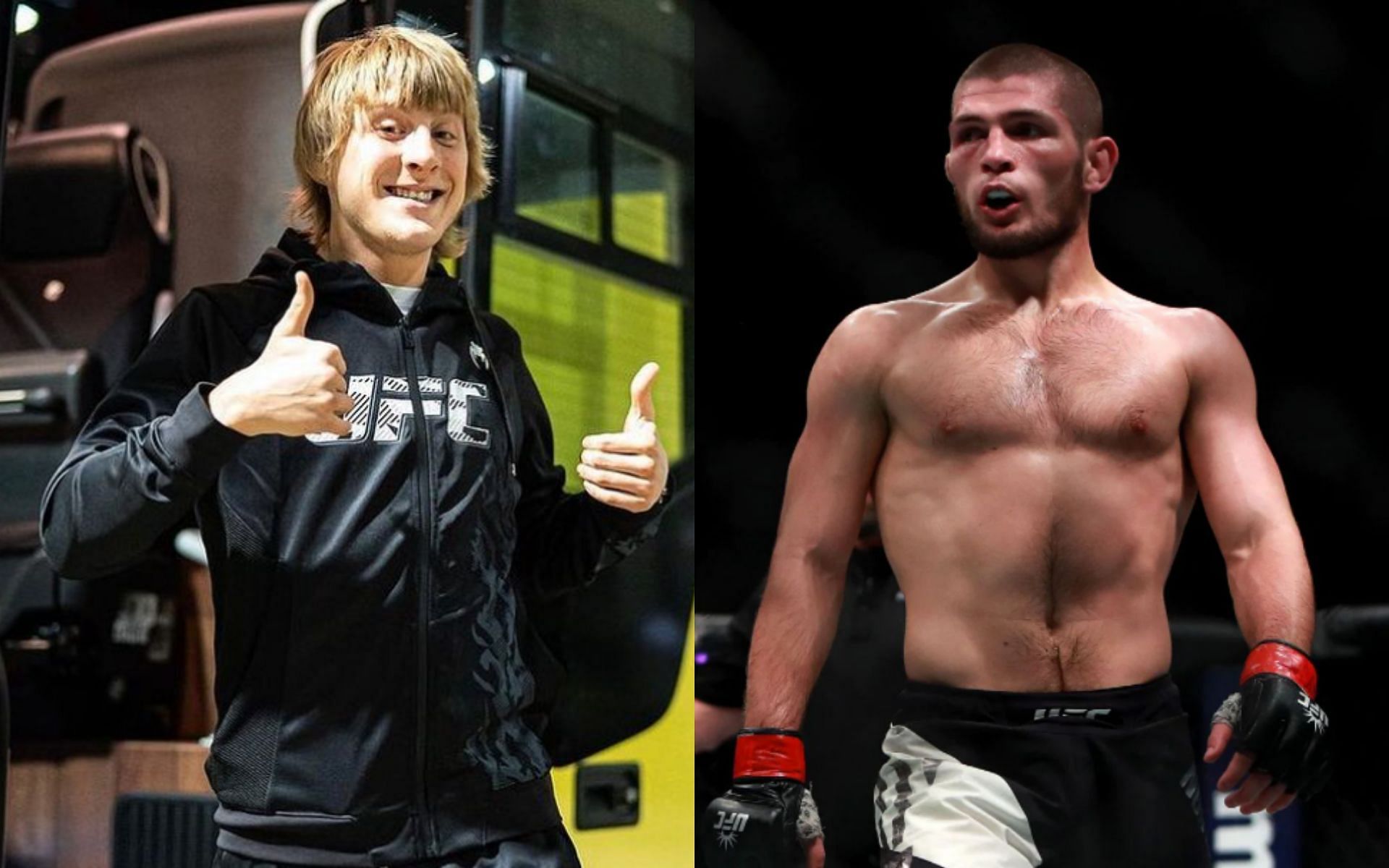 Paddy Pimblett (left. Image credit: @theufcbaddy on Instagram), Khabib Nurmagomedov (right)