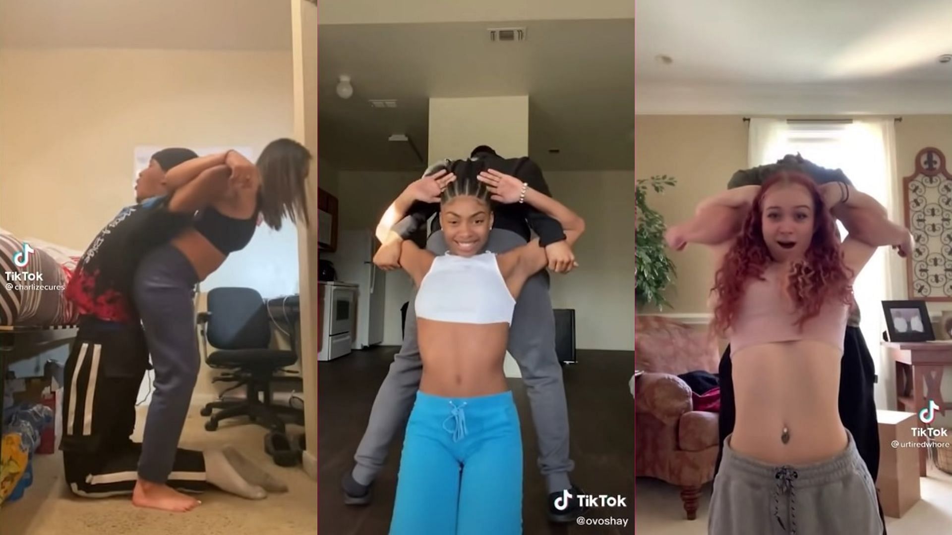 Doctors say the Back Cracking Challenge can be very detrimental to the spine (Images via charlizecures/TikTok, ovashay/TikTok, and urtiredwh*re/TikTok)