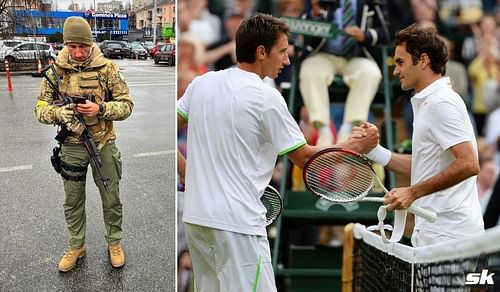 Sergiy Stakhovsky and Roger Federer (L)