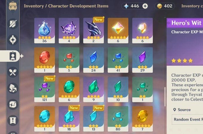 Genshin Impact ascension materials for Venti