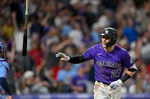 Trevor Story Waves goodbye to his bat