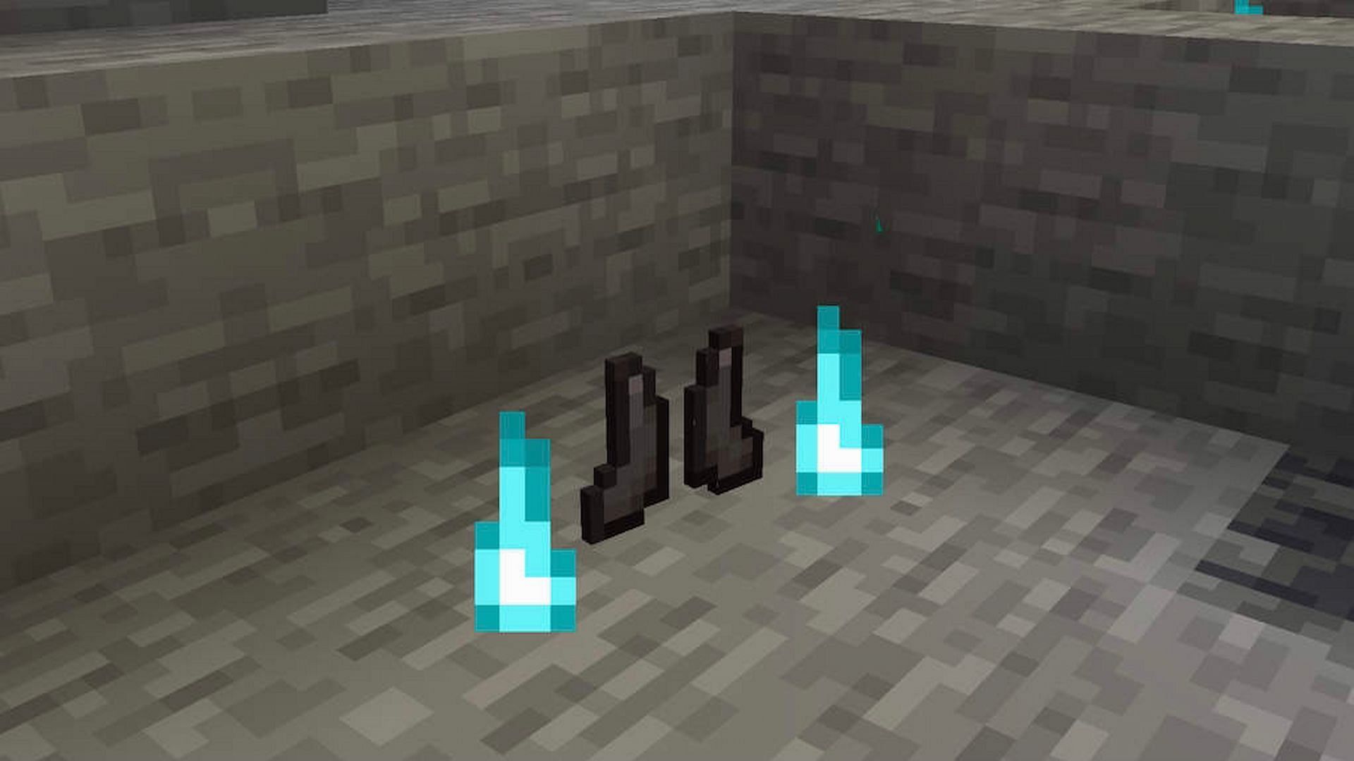 Players can enchant their Netherite Boots by throwing an Enchanted Golden Apple at them (Image via 9Minecraft.net)