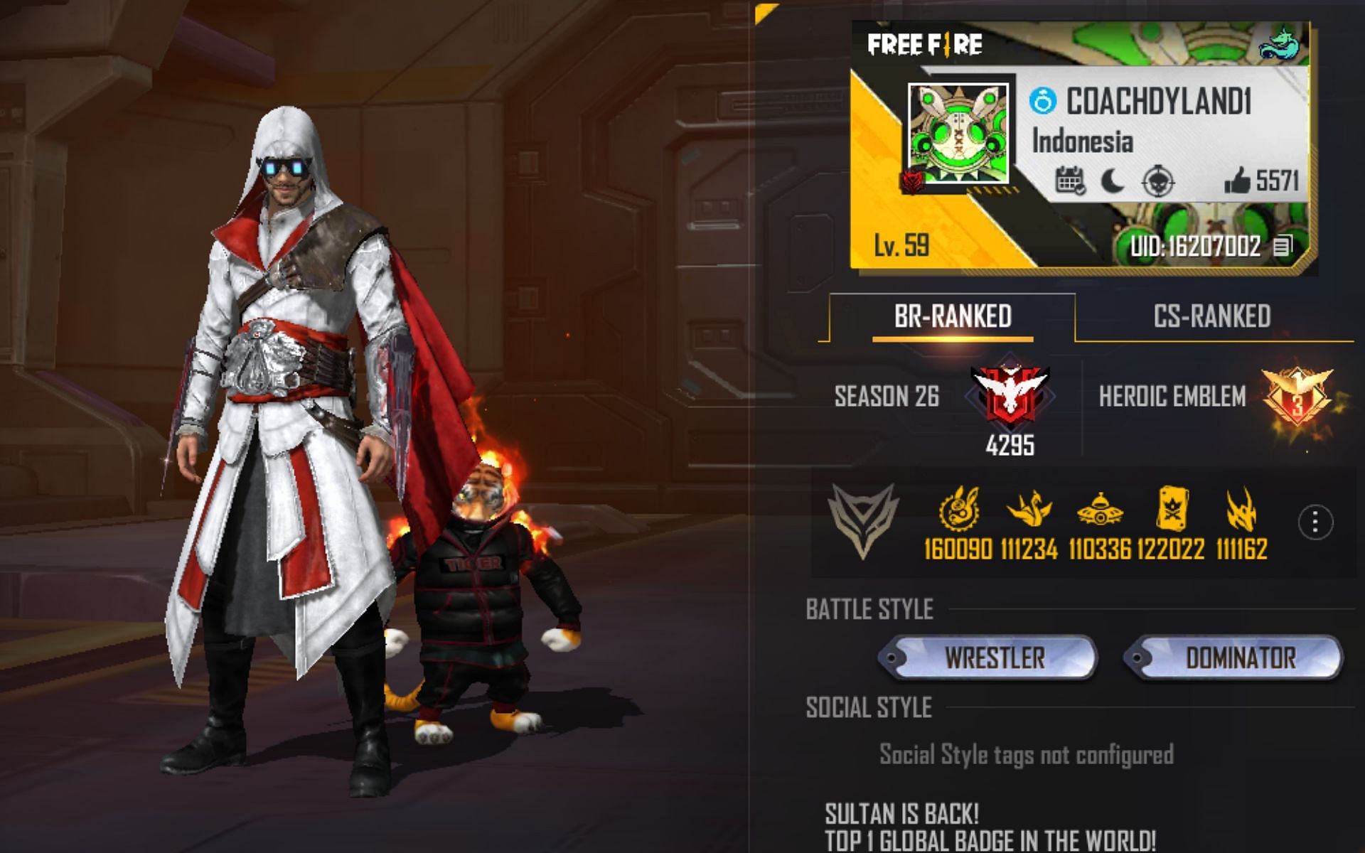 Sultan Proslo&rsquo;s Free Fire MAX ID (Image via Garena)