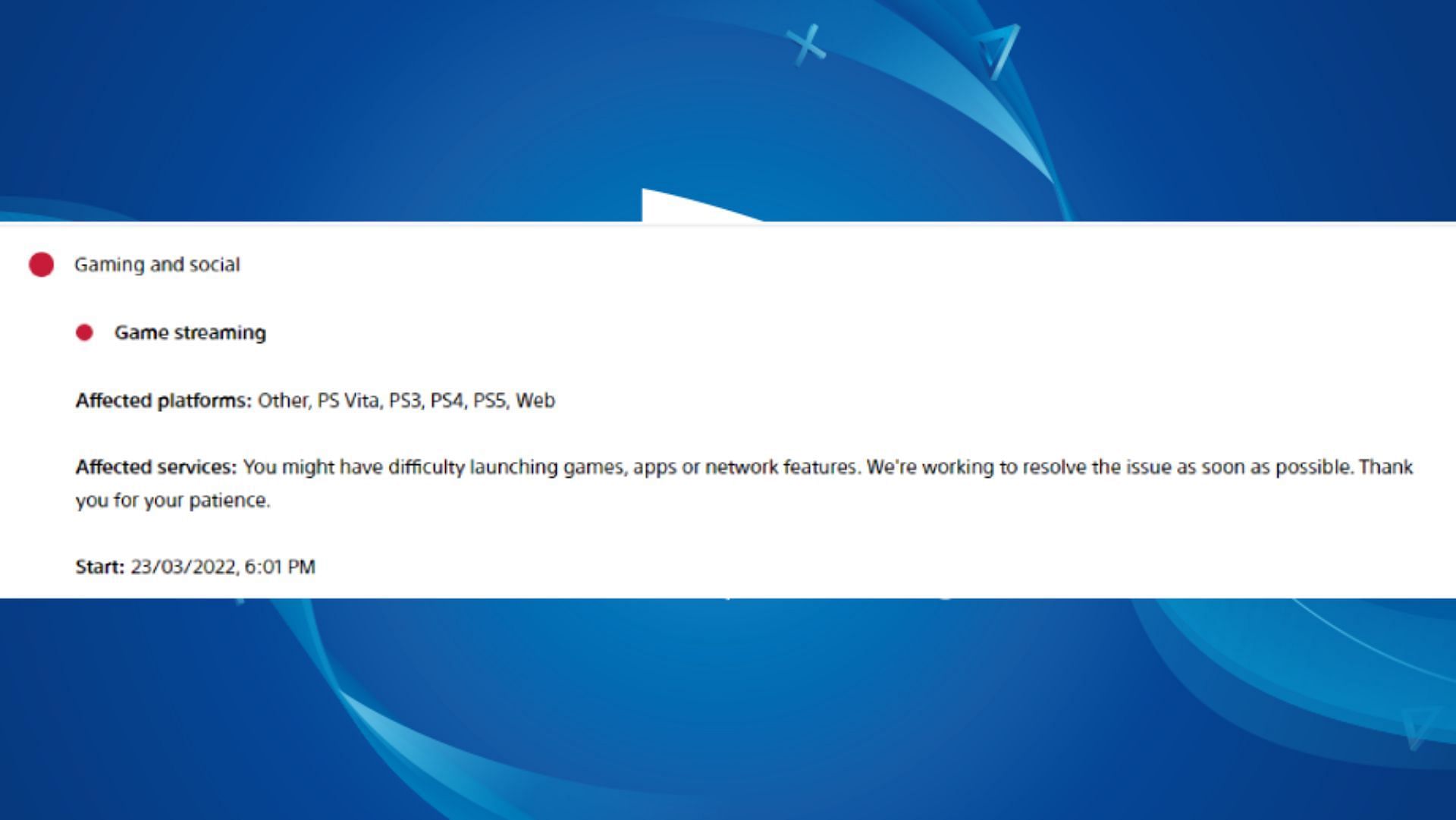PlayStation Network Status (Image from status.playstation.com)