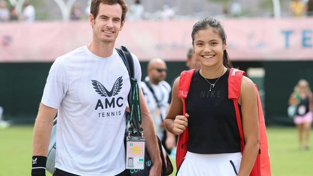 Emma Raducanu with Andy Murray at Indian Wells last year