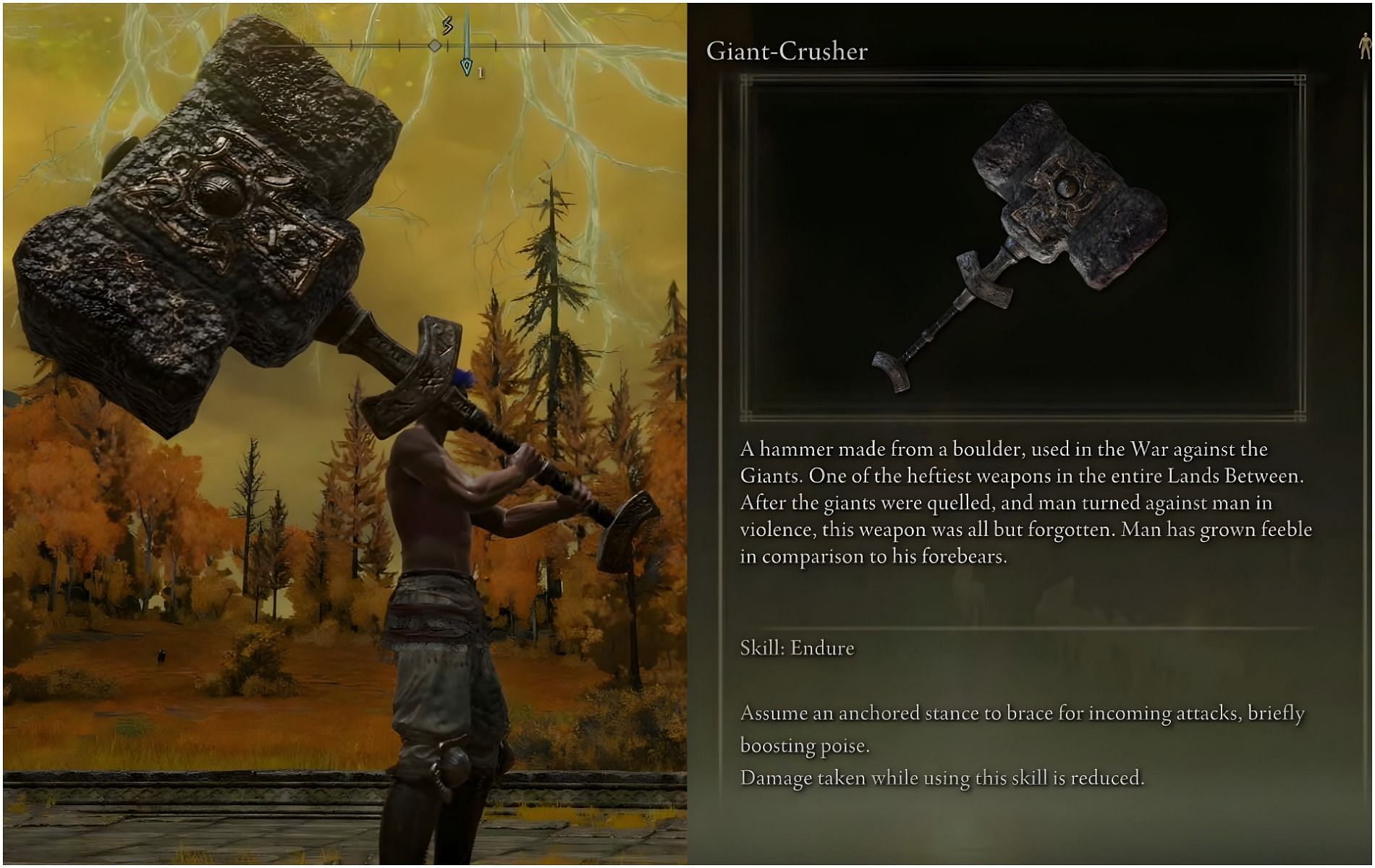 Obtaining the Giant Crusher colossal hammer in Elden Ring (Images via FromSoftware and GamerGuru/YouTube)