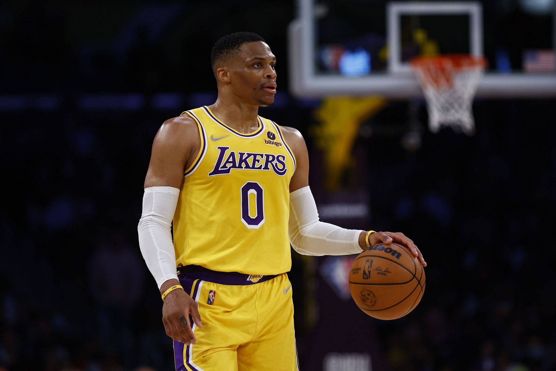 Russell Westbrook of the LA at Crypto.com Arena on March 1, 2022 in Los Angeles, California.