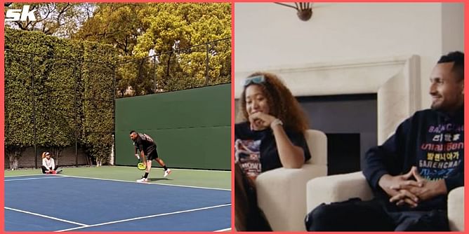 Watch: Nick Kyrgios practises his serve while Naomi Osaka watches with keen eyes