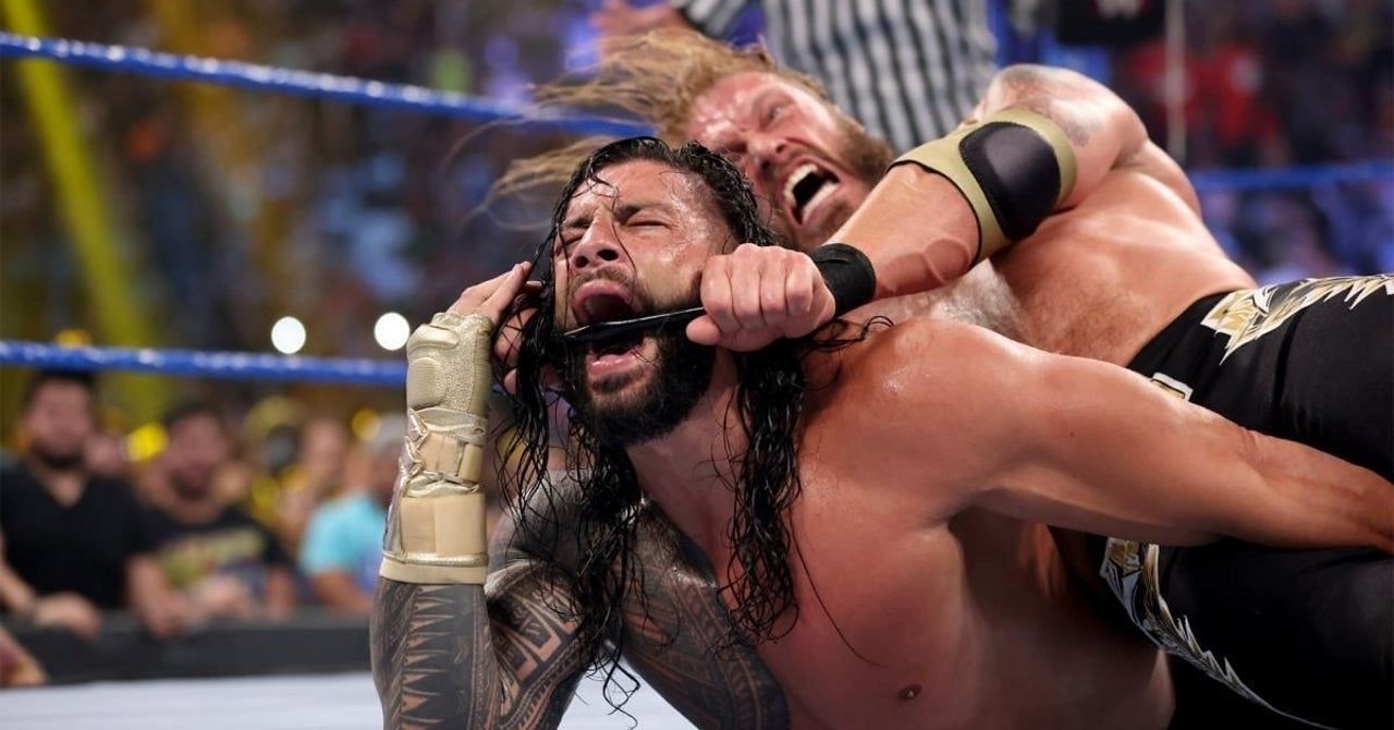 Edge vs. Roman Reigns in the main event of the 2021 Money in the Bank.
