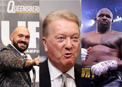 Tyson Fury (left), Frank Warren (middle), Dillian Whyte (right)