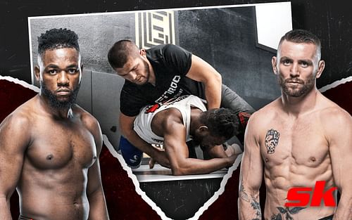 Manel Kape talks about training with Khabib Nurmagomedov, calls for Tim Elliot fight [Front images via UFC.com; background image via @manelkape on IG]