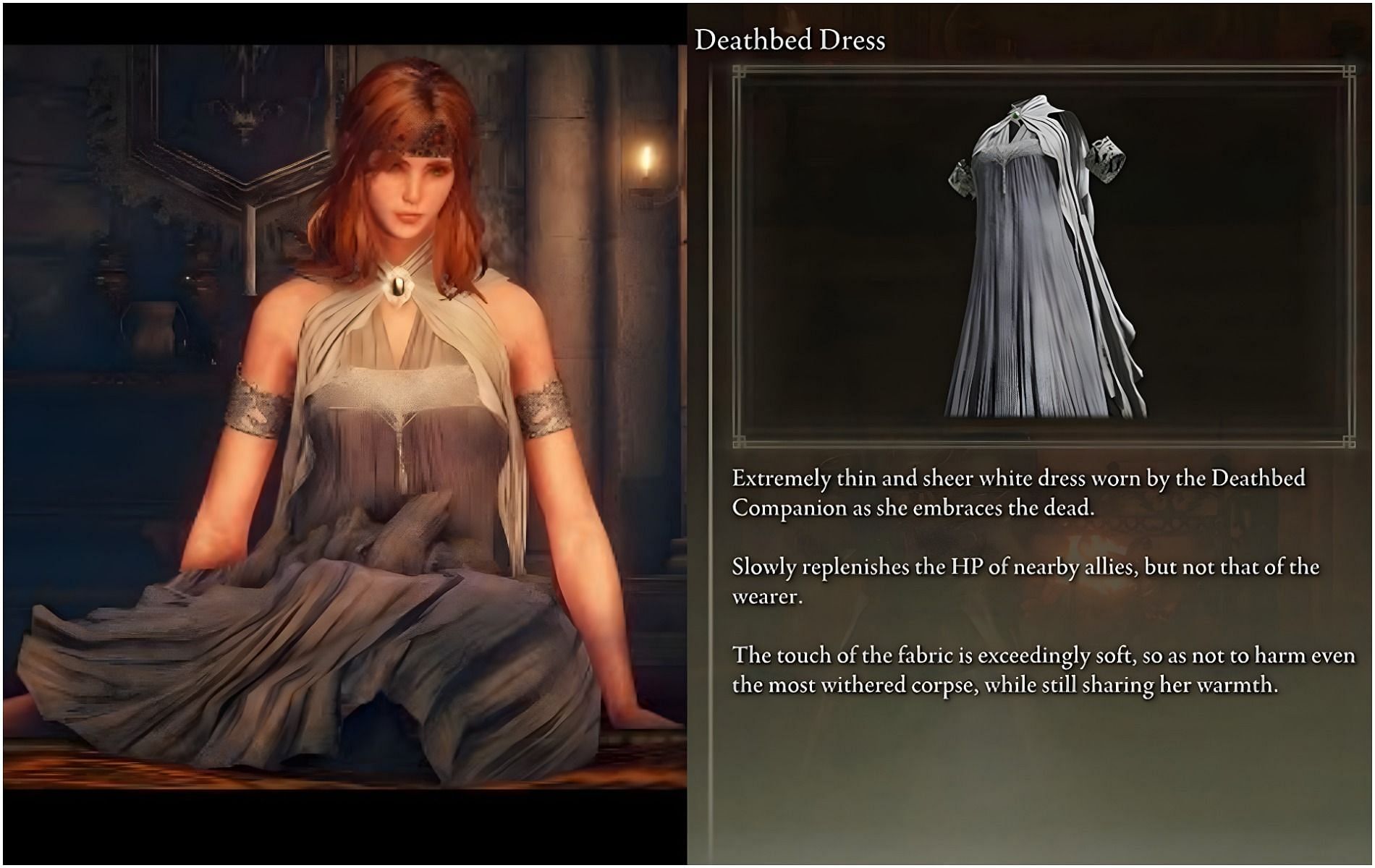 Obtaining the Deathbed Dress in Elden Ring (Images via Bonfire VN/YouTUbe, and FromSoftware)